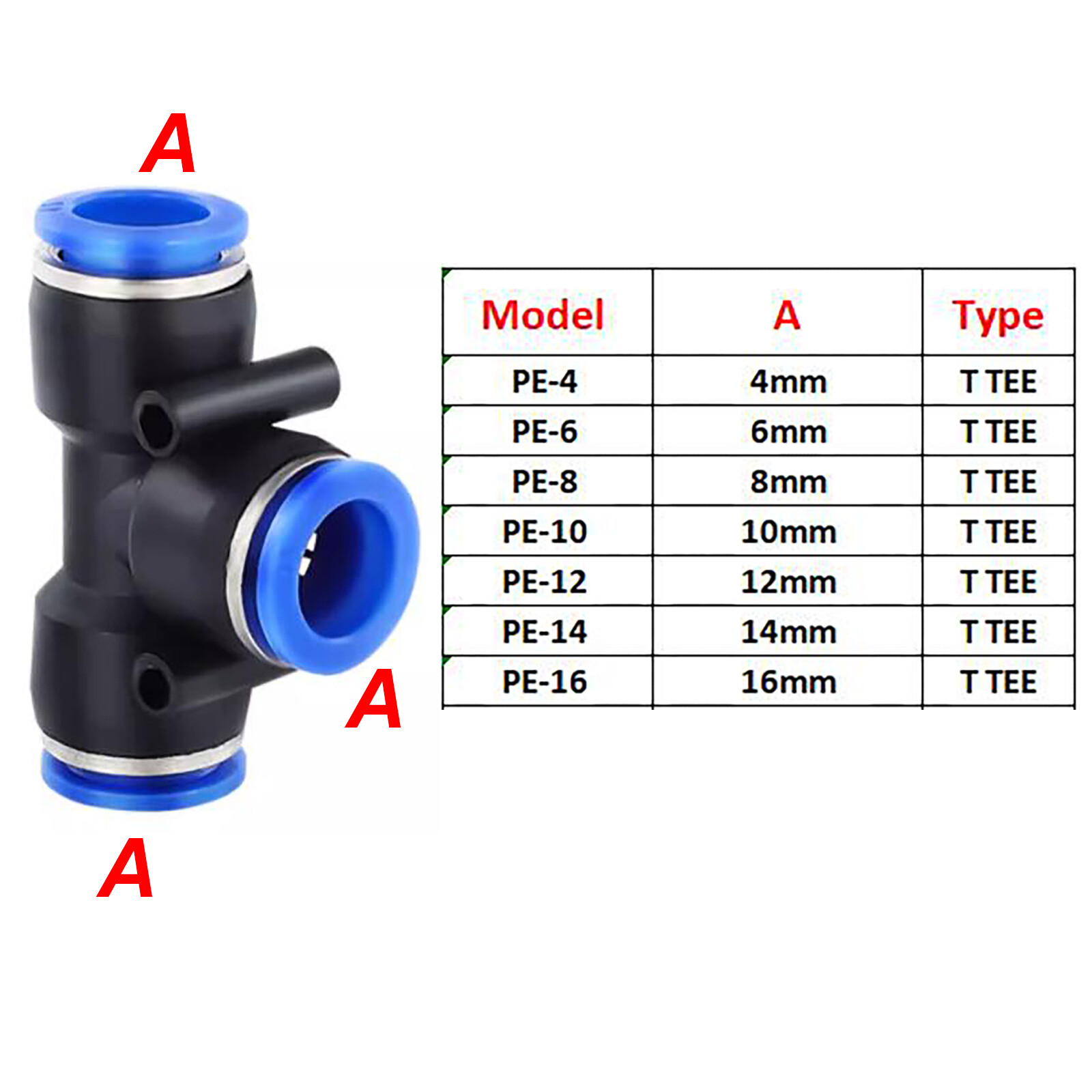 Nylon Pneumatic T Tee Fitting Hose Tube Inline Push Fit Connector Air Line