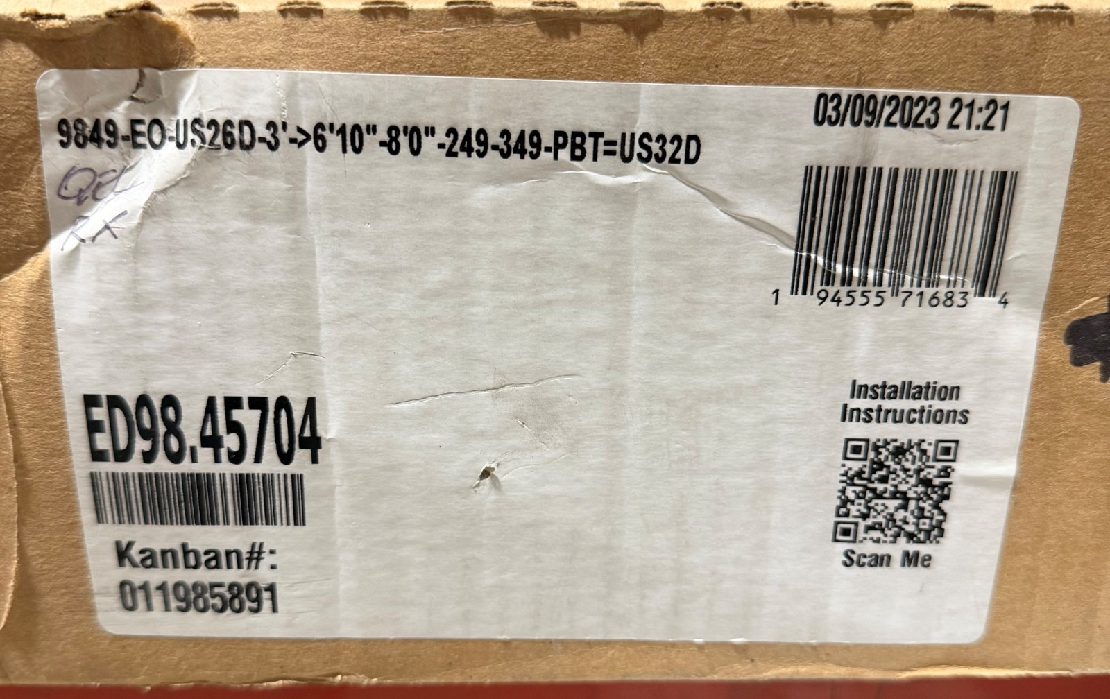 Von Duprin Exit device 98 Series – 9849-eo-us26d-3′- 6’10”-8’0″-249-349-pbt-us32