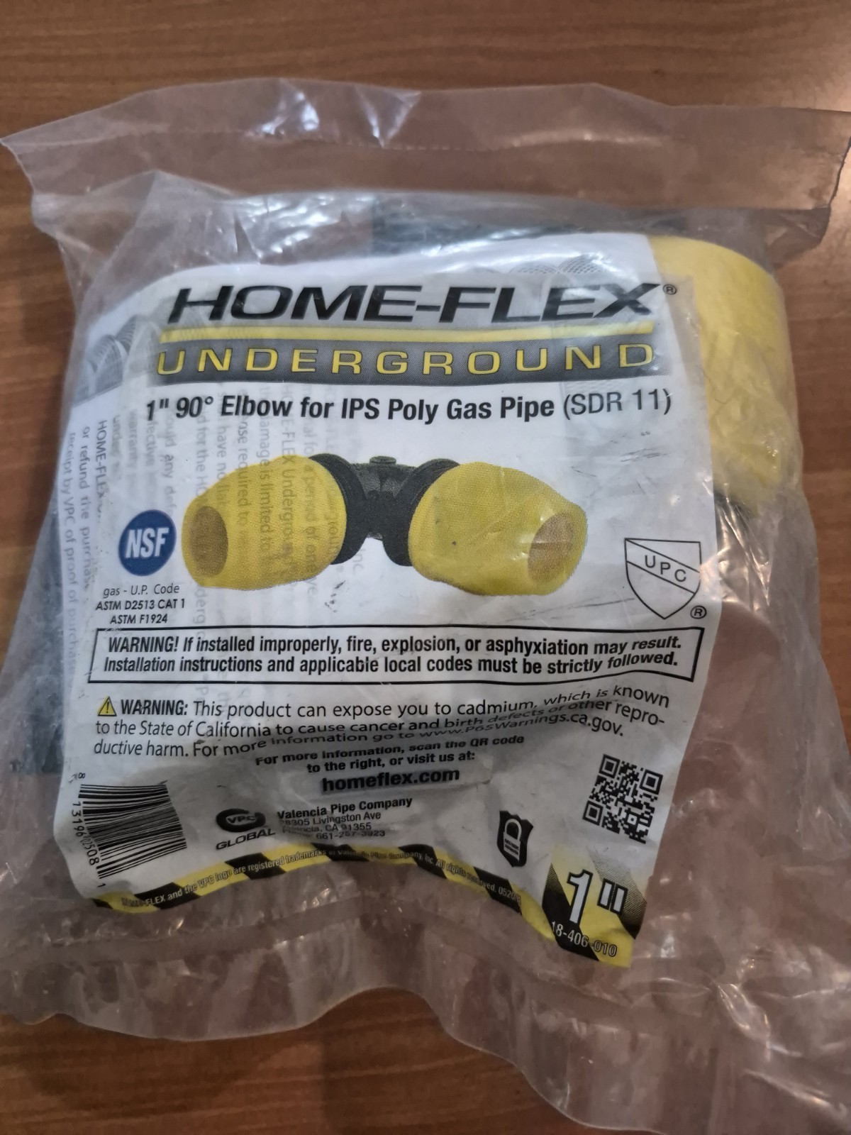 Home-Flex 1 inch IPS SDR 11 Underground Yellow Poly Gas Pipe 90° Elbow