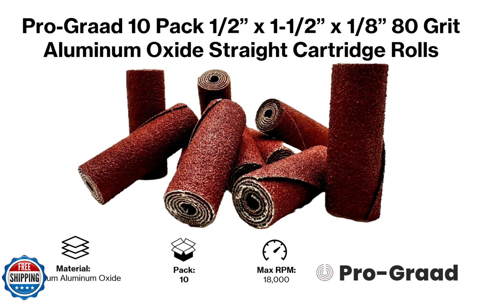 Pro-Graad 1/2” Diameter x 1-1/2” Length x 1/8” Pilot Hole 80 Grit Aluminum Ox