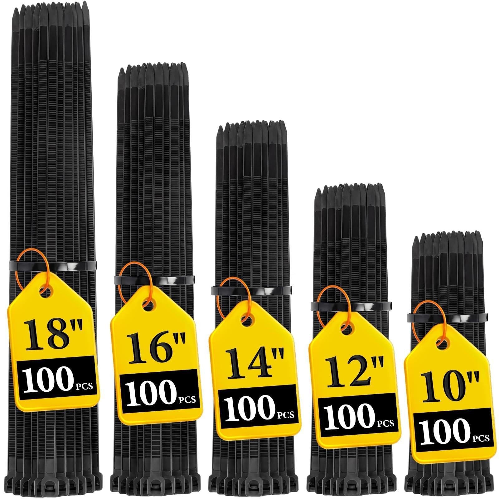 Zip Ties Assorted Size,10+12+14+16+18 Inch,120 LBS Tensile Strength | Heavy D…