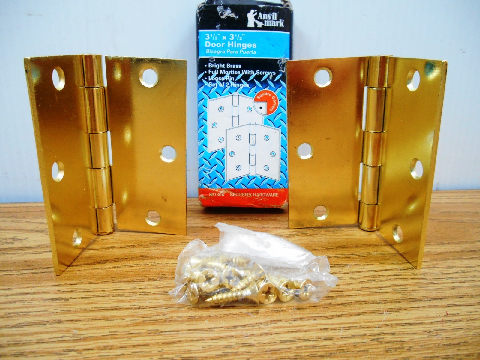 10 Pieces Anvil Mark 807304 Full Mortise Butt Hinge 3 ½″ x 3 ½″ Brass