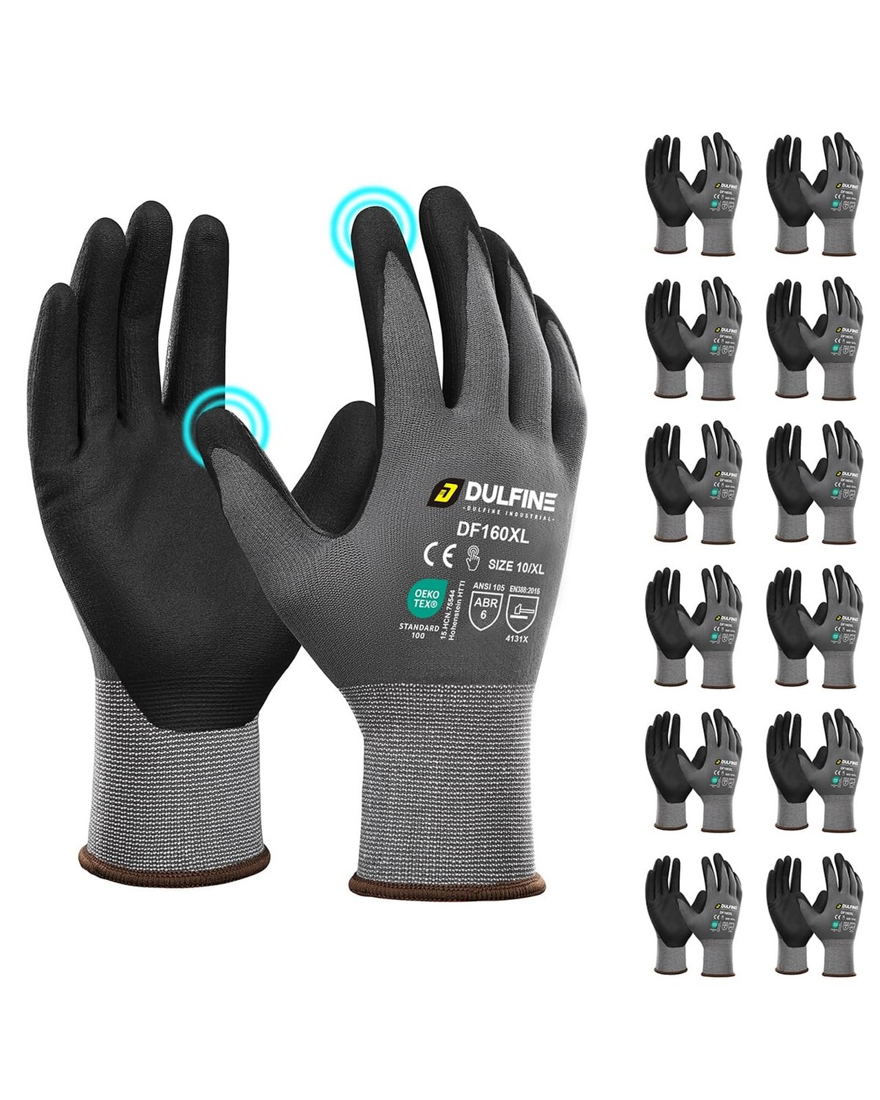 DULFINE Safety Work Gloves for Men & Women, MicroFoam Nitrile Coated Nylon Bl…
