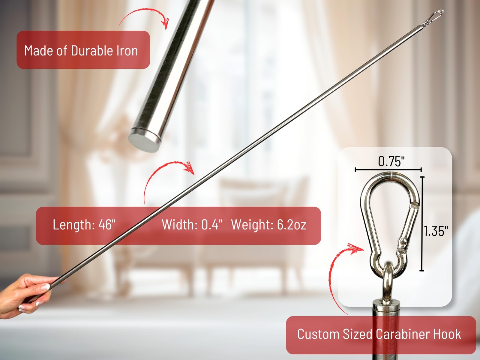 Ooowow 46 Inch 2 Pack Stainless Steel Iron Curtain Pull Wand – 2 Inches Shy 48