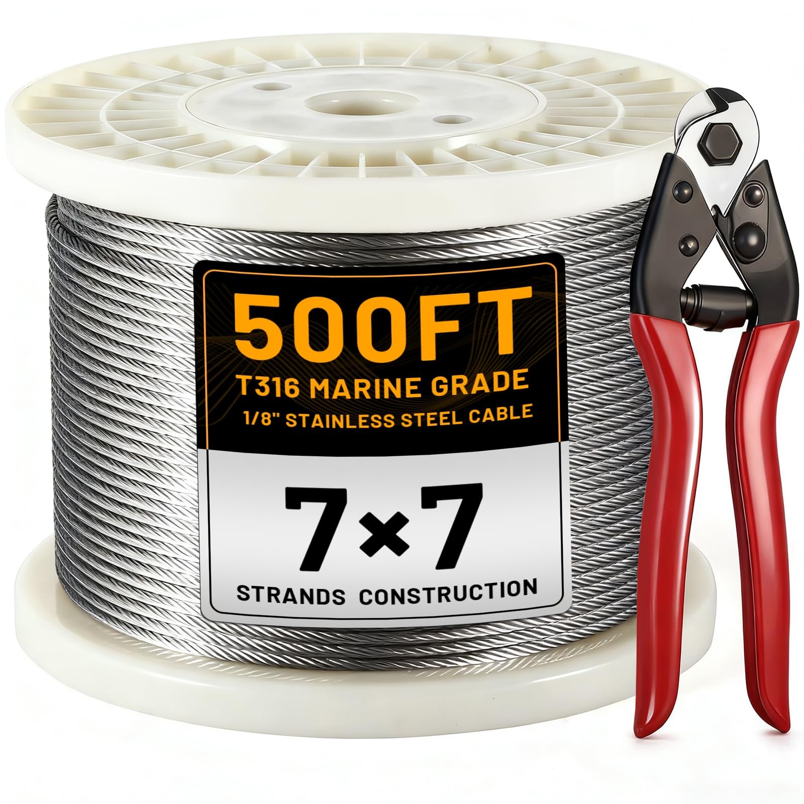 Silver 1/8 Inch T316 Stainless Steel Cable 500 Ft 7×7 Railing Wire