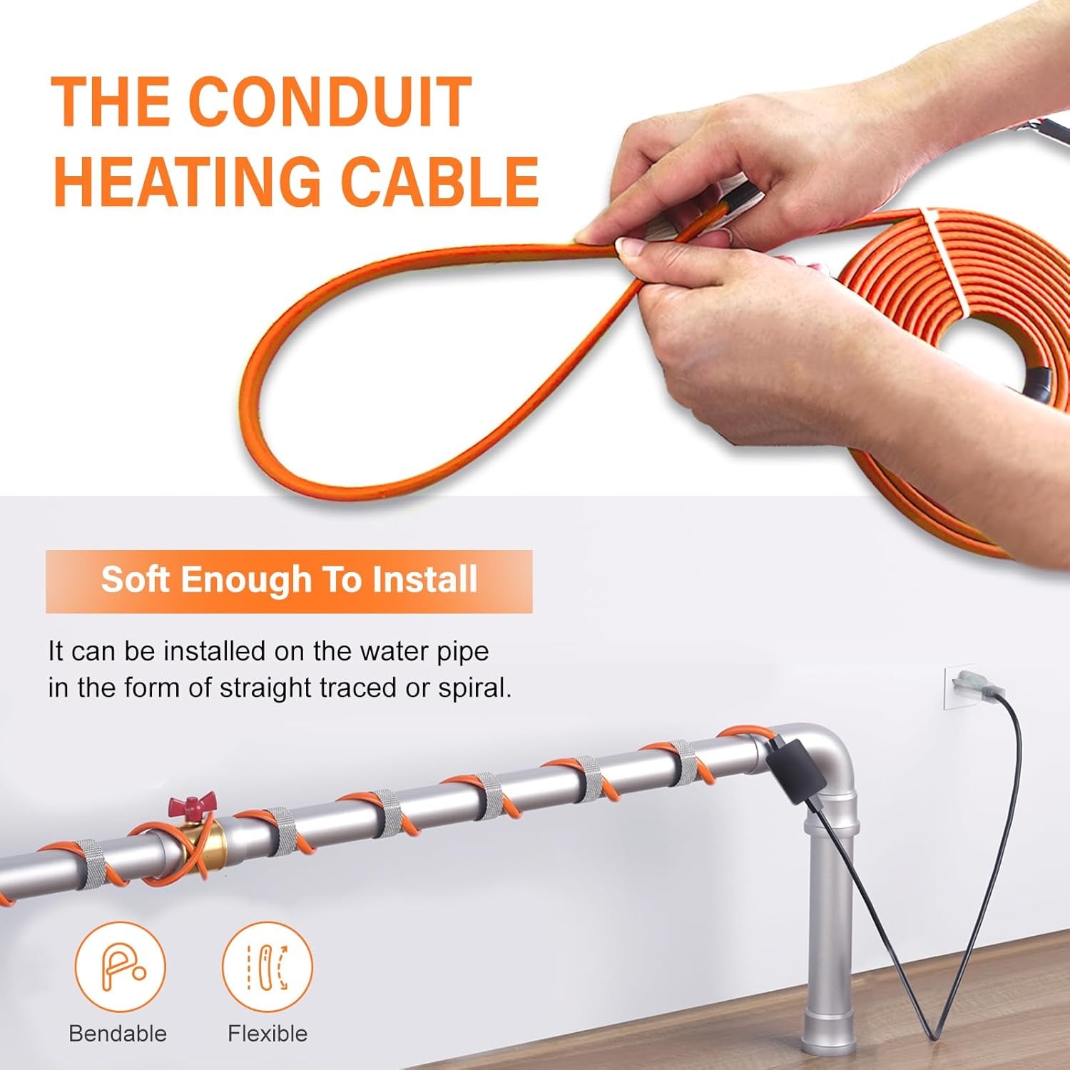 Protection Self-Regulating Heat Trace Cable for Metal, Plastic Home Pipes