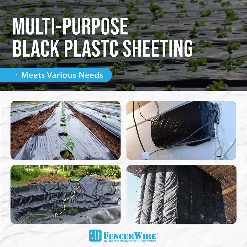 Black Plastic Sheeting Roll 4 Mil 3×100 ft Heavy Duty Tarp Vapor Barrier