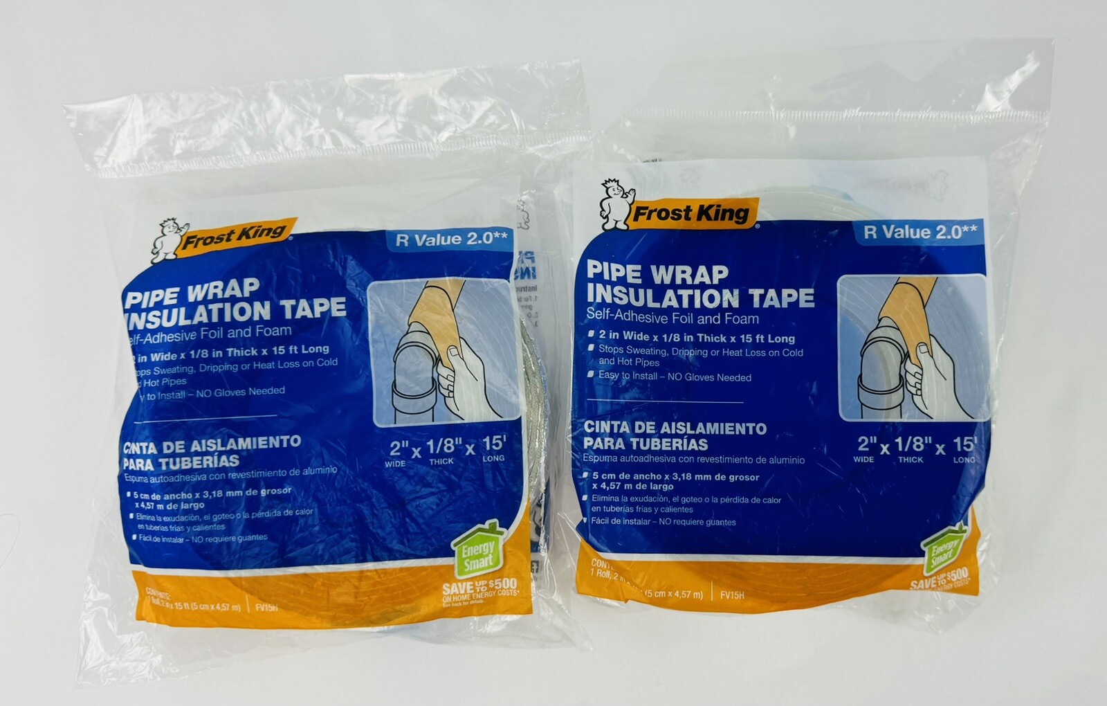 2 packs Frost King Pipe Wrap Insulation Tape 2″ x 1/8″ x 15′ R Value 2.0 – New