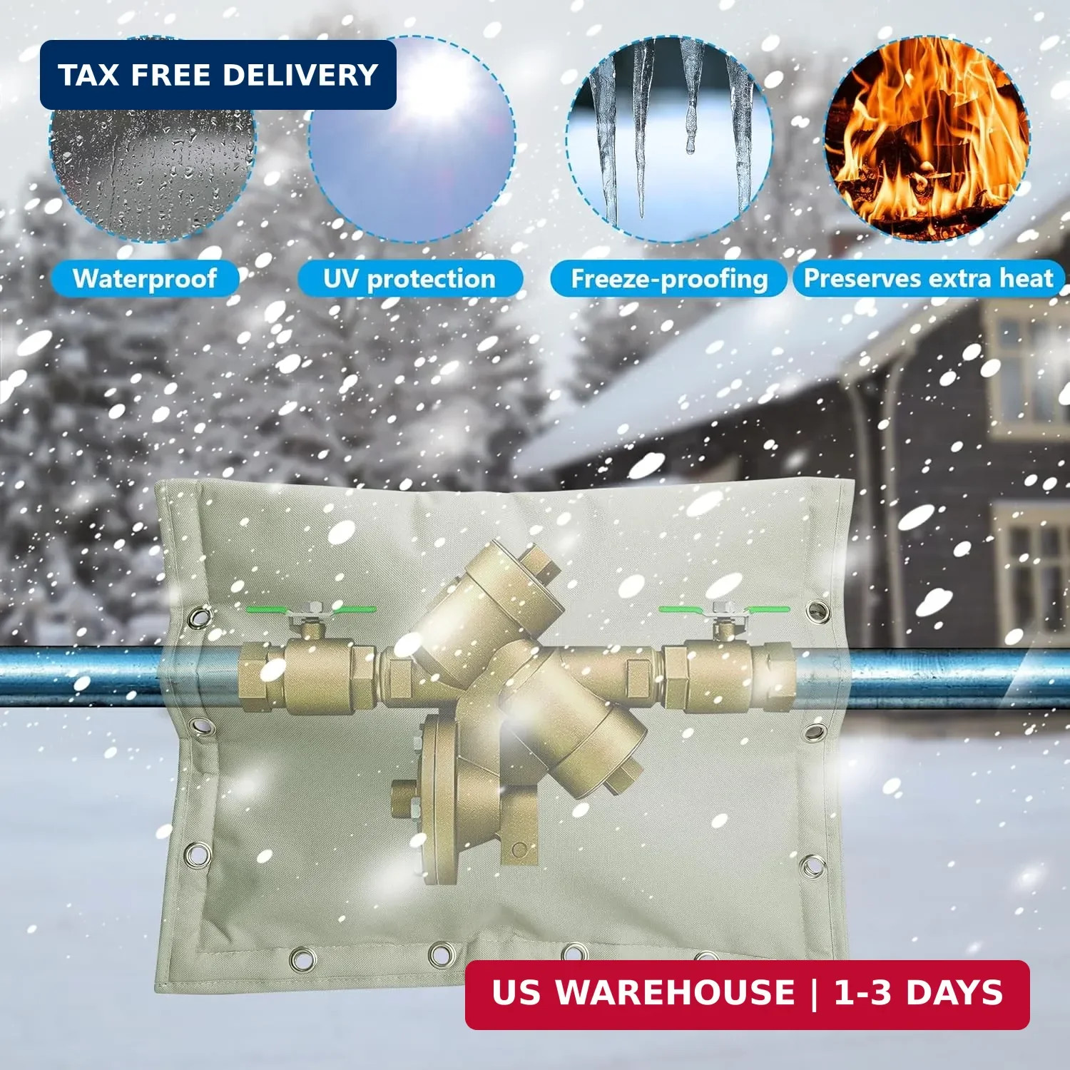 30 x 24 Inch Backflow Preventer Insulation Cover- 3 Way Opening Winter Pipe Insu