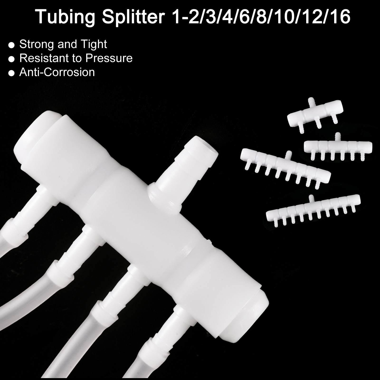 Air Line Tubing Splitter Connector, 2Pcs 8mm/0.31″ to 5mm/0.2″ 6 Way, White