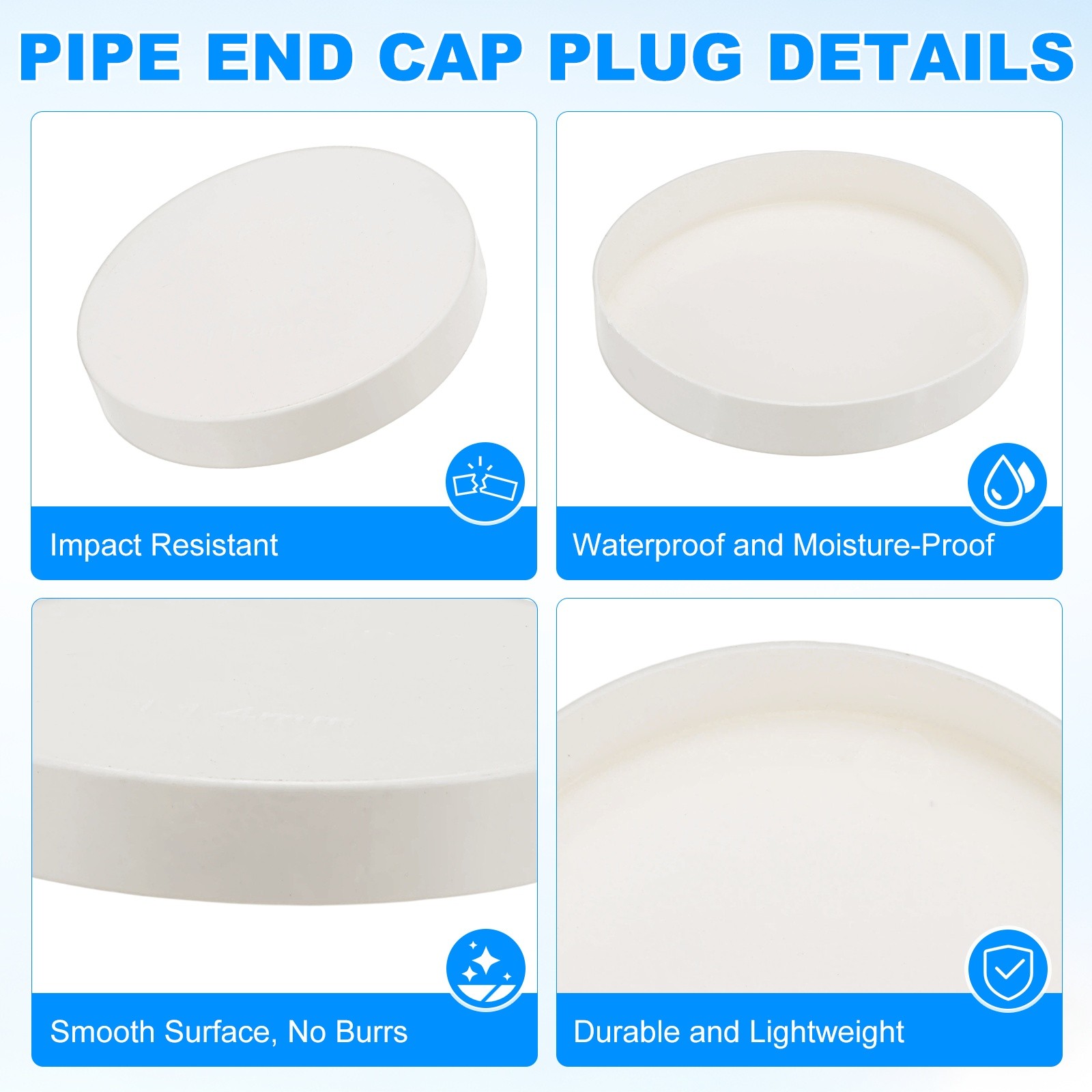 10-Pack PVC Pipe End Cap Plug, 4.5 Inch PVC Plug Coupling Pipe Fitting Socket
