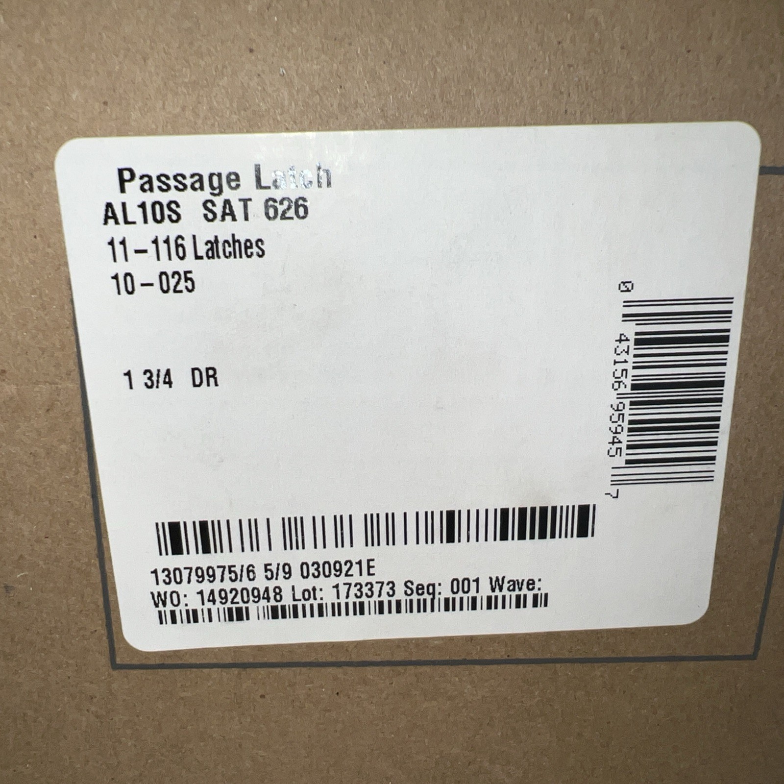 Schlage Saturn AL10S SAT 626 Commercial Door Passage Lever Satin