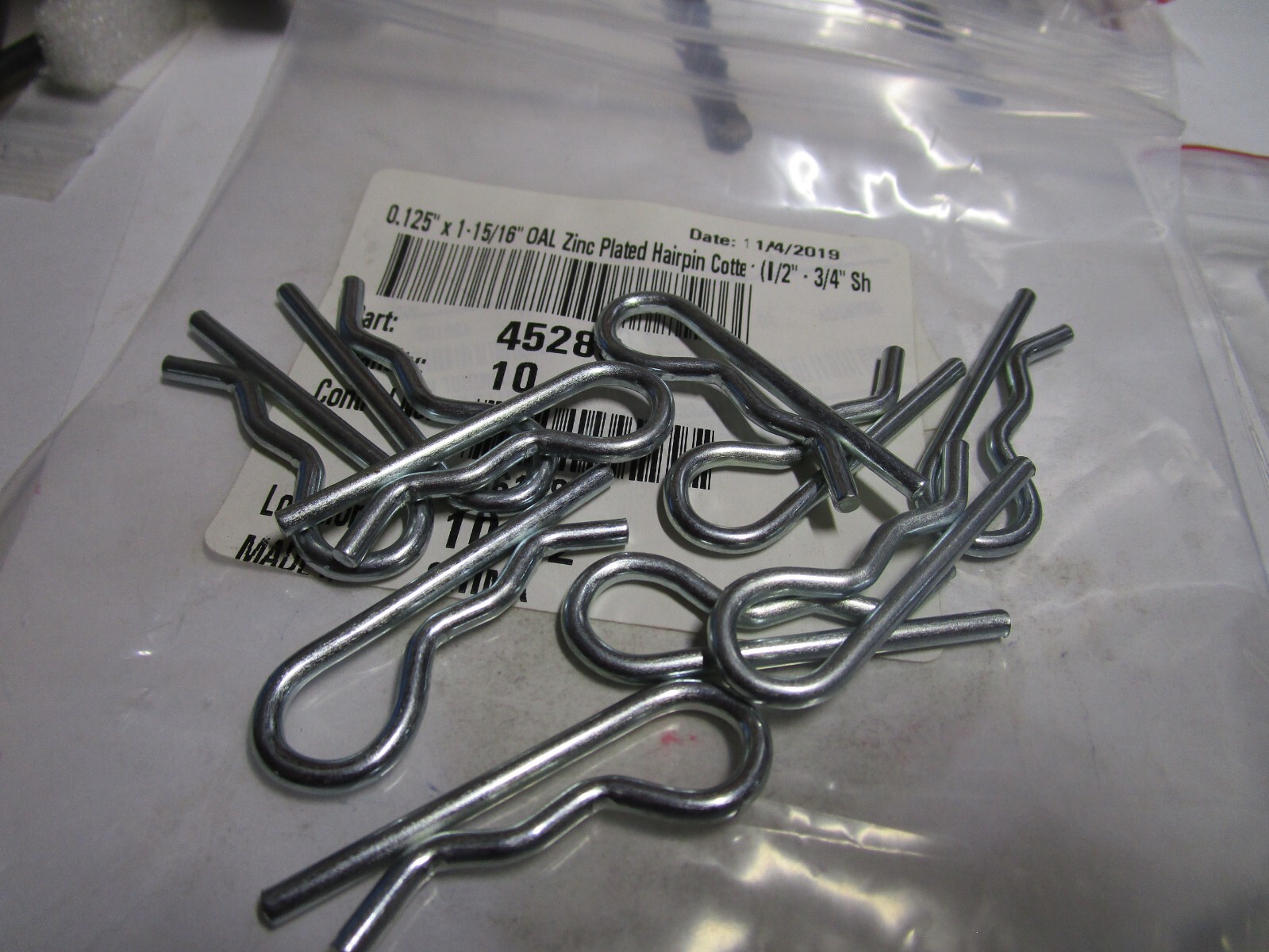 0.125″ x 1-15/16″ OAL Zinc Plated Hairpin Cotter (1/2″ – 3/4″ Shaft Size) QTY 10