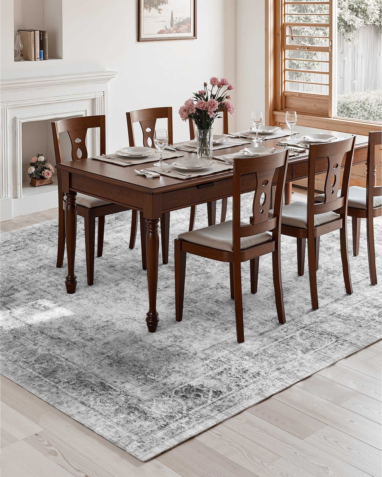 Area Rug, 9 x 12 ft Large Washable Boho Rug, Non-Slip and Tear-Resistant Soft Ca