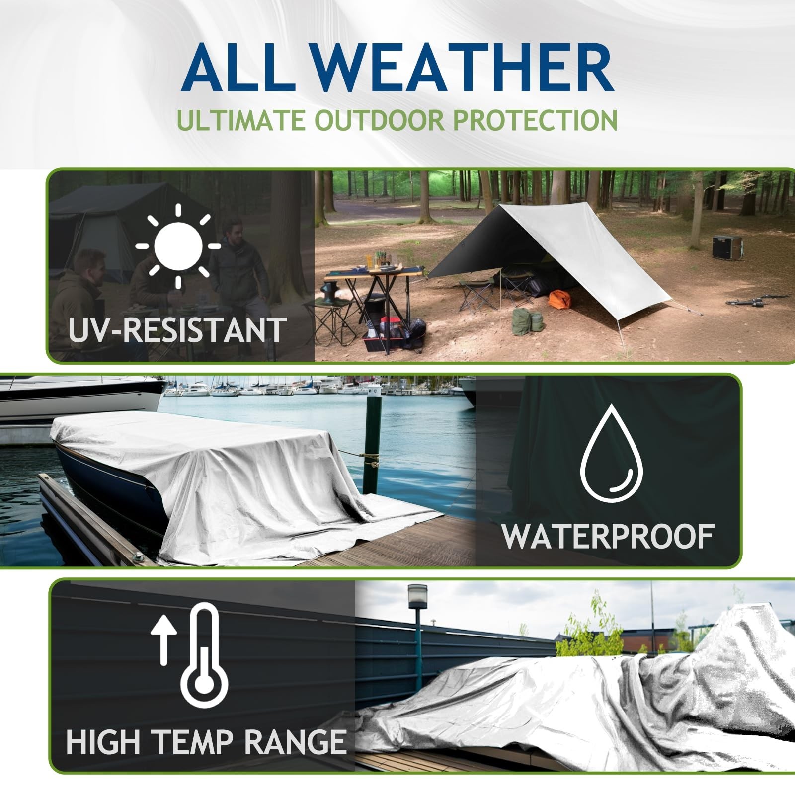 16 Mil Heavy Duty Waterproof Tarp, 10×12 Ft Finished Size Large Tarps with Me…