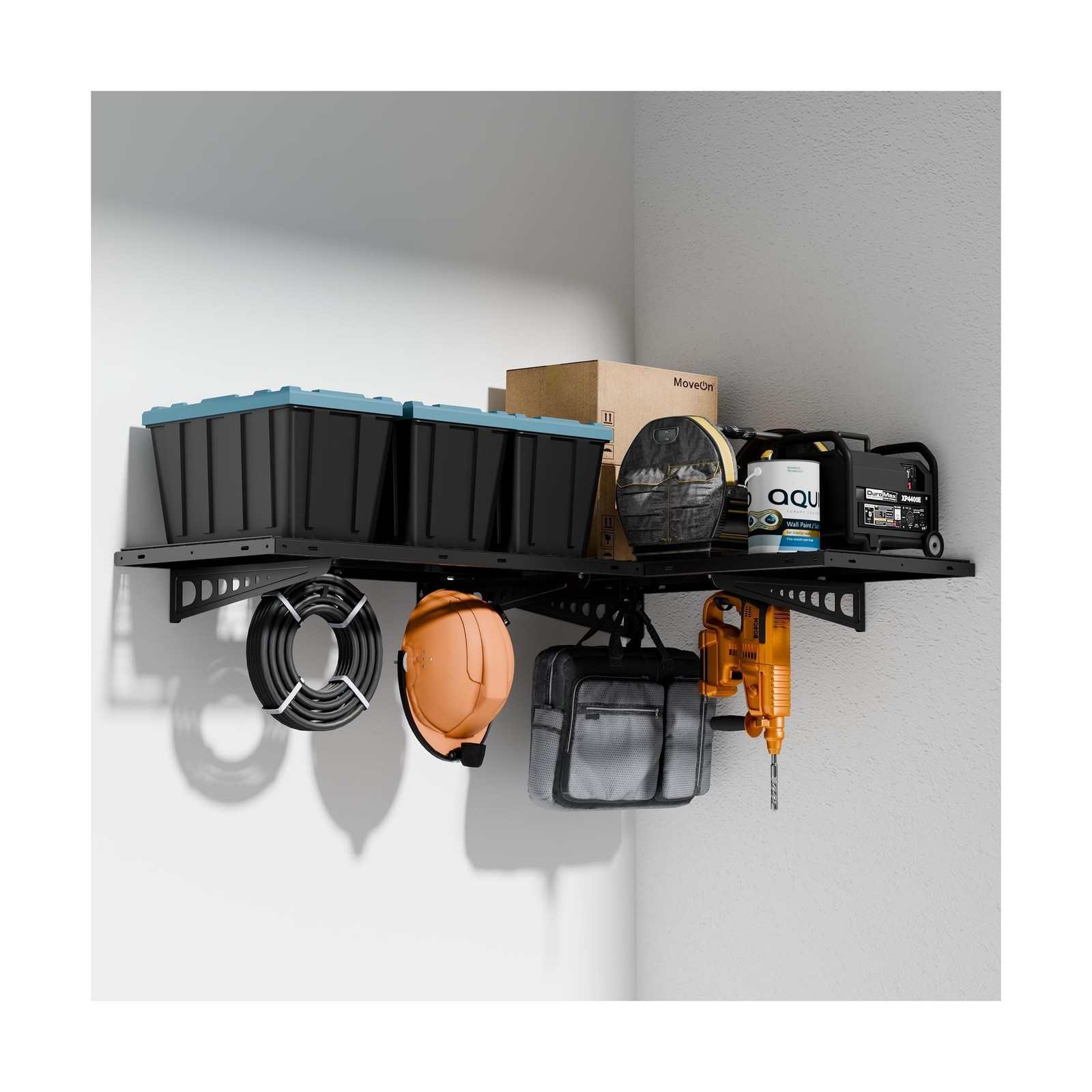 FLEXIMOUNTS 2 Pack 2x4ft Corner Wall Shelving with 4 Hooks, 24×48 inch Garage…