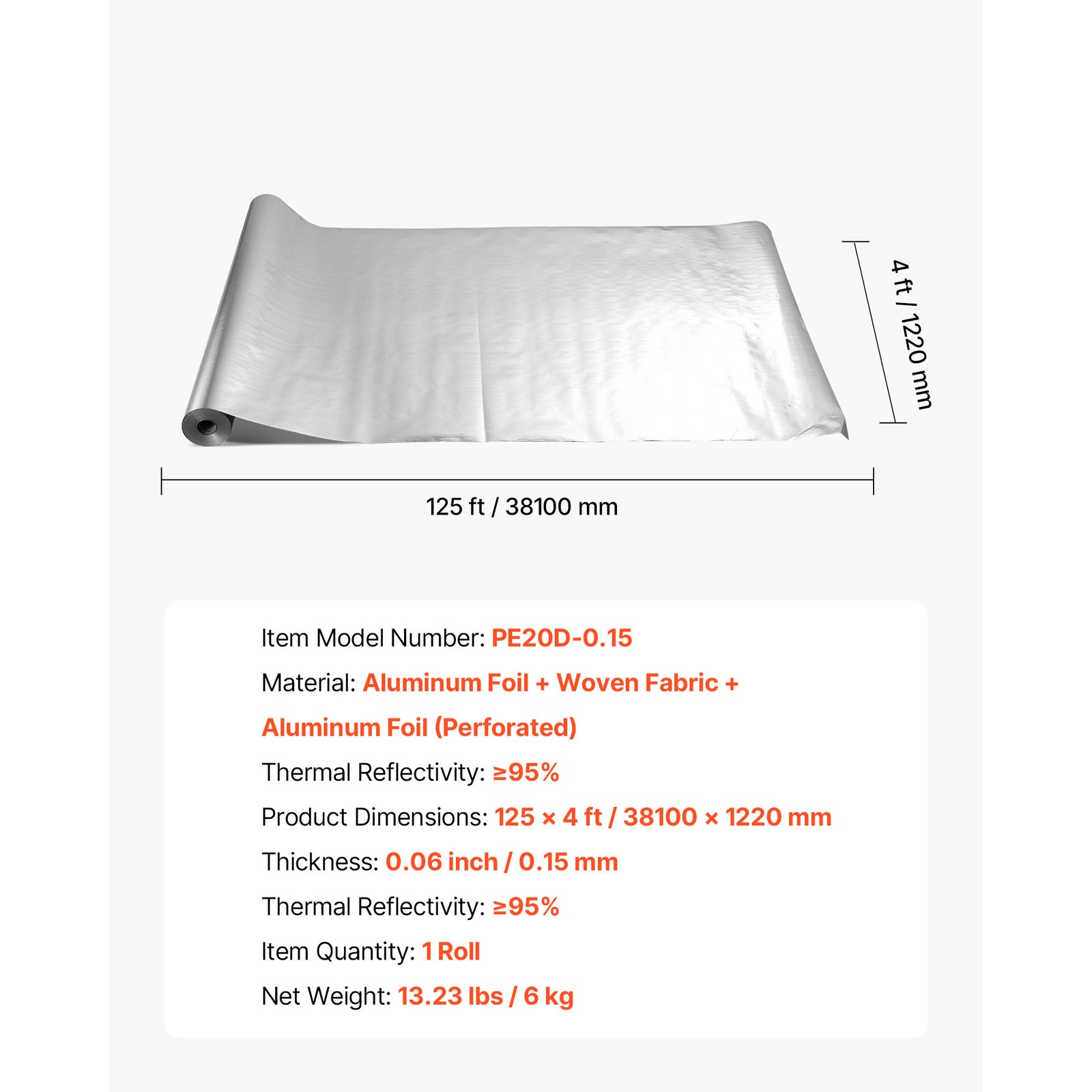Uimoso Double Reflective Insulation Roll Perforated Radiant Barrier 48in x 125ft