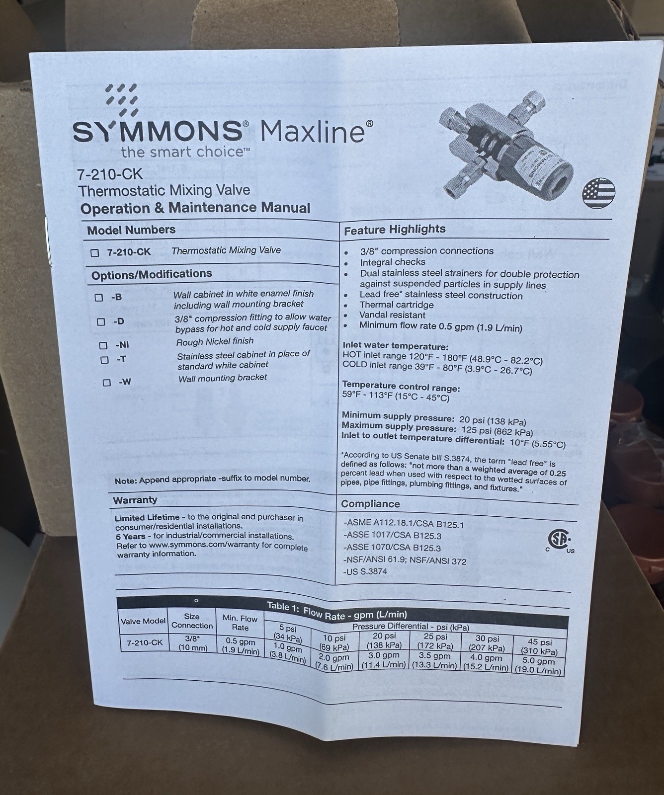 Symmons 7-210-CK Maxline (R) Tempering Valve