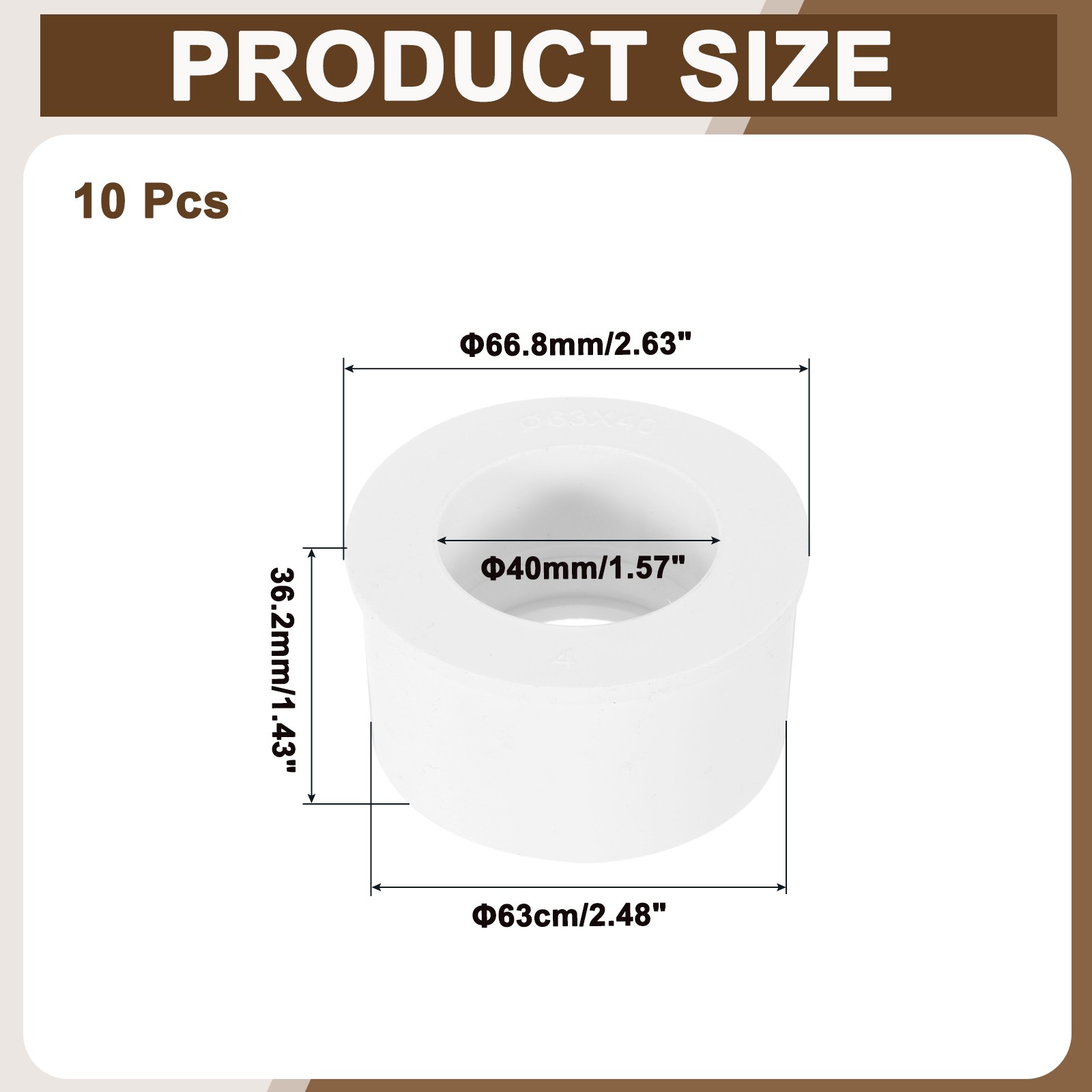 10 Pcs PVC DWV Reducer Bushing 2″ x 1-1/4″ (Socket x Socket) Connector White