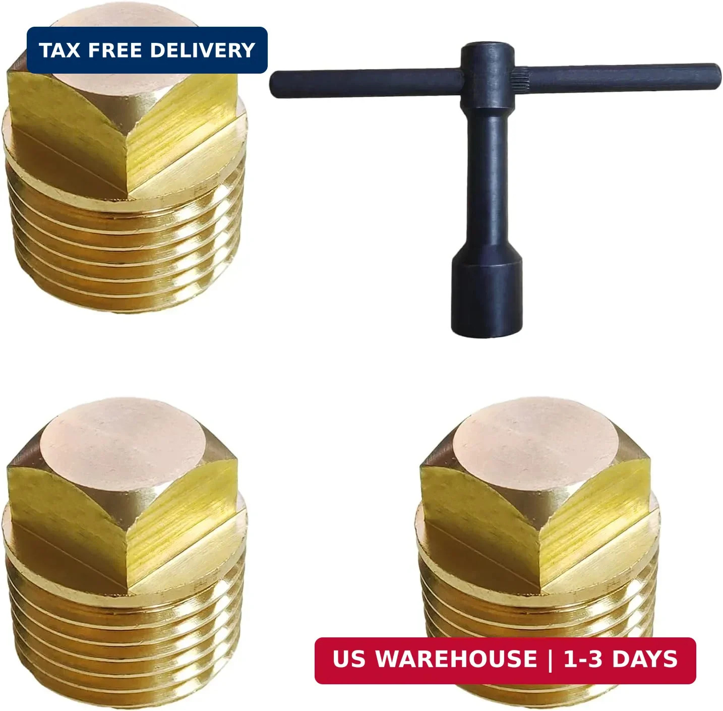 3 Pcs Boat Drain Plug with Boat Drain Plug Wrench, Brass Drain Plugs Fl
