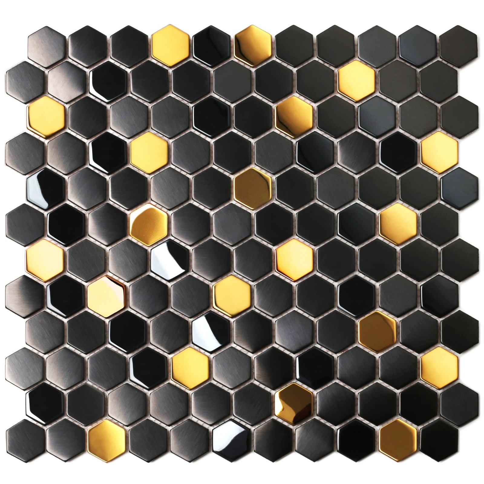 Blujellyfish Black And Gold Backsplash Wall Tiles Hexagon Mosaic Shower Floor