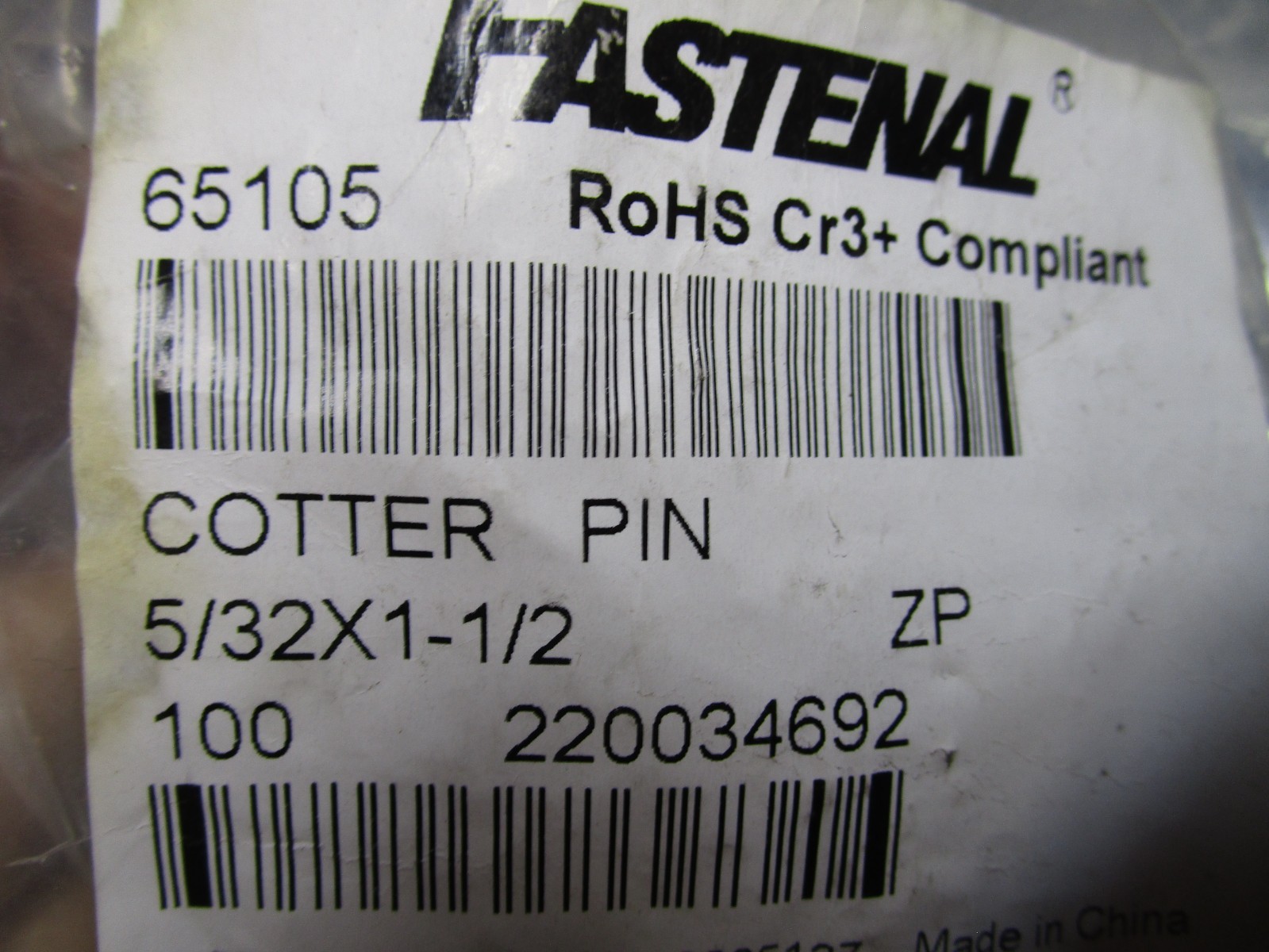5/32″ x 1-1/2″ Zinc Finish Extended Prong Cotter Pin QTY 100