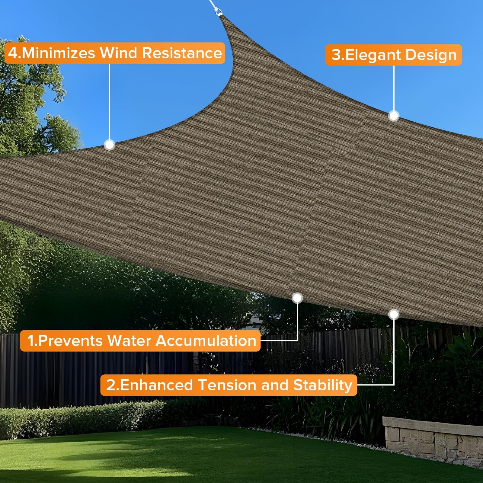 Sun Shade Sail, 10’x10’x14′ Mocha Triangle, Curved Edged Commercial Grade 185…