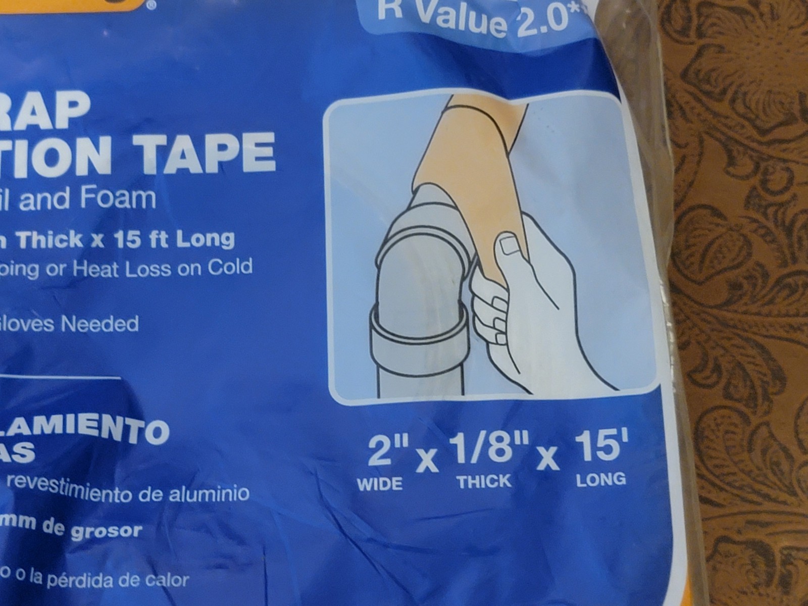 Frost King Pipe Wrap Insulation Tape 2” x 1/8” x 15’ – R Value 2.0 ഛ