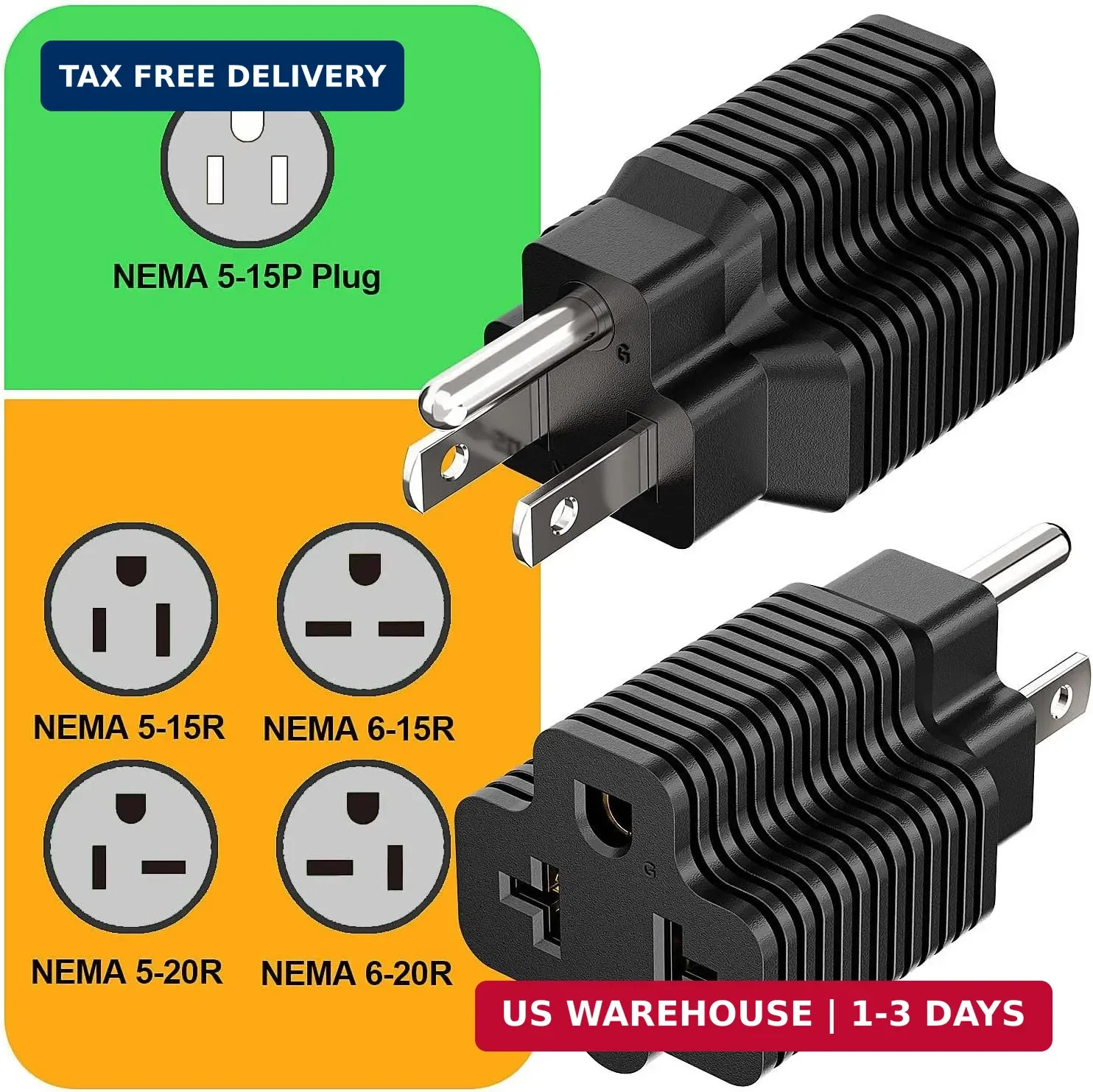 [3Pack] 4-in-1 15 Amp Household AC Plug to 20 Amp T Blade Adapter,5-15P to 5-20R