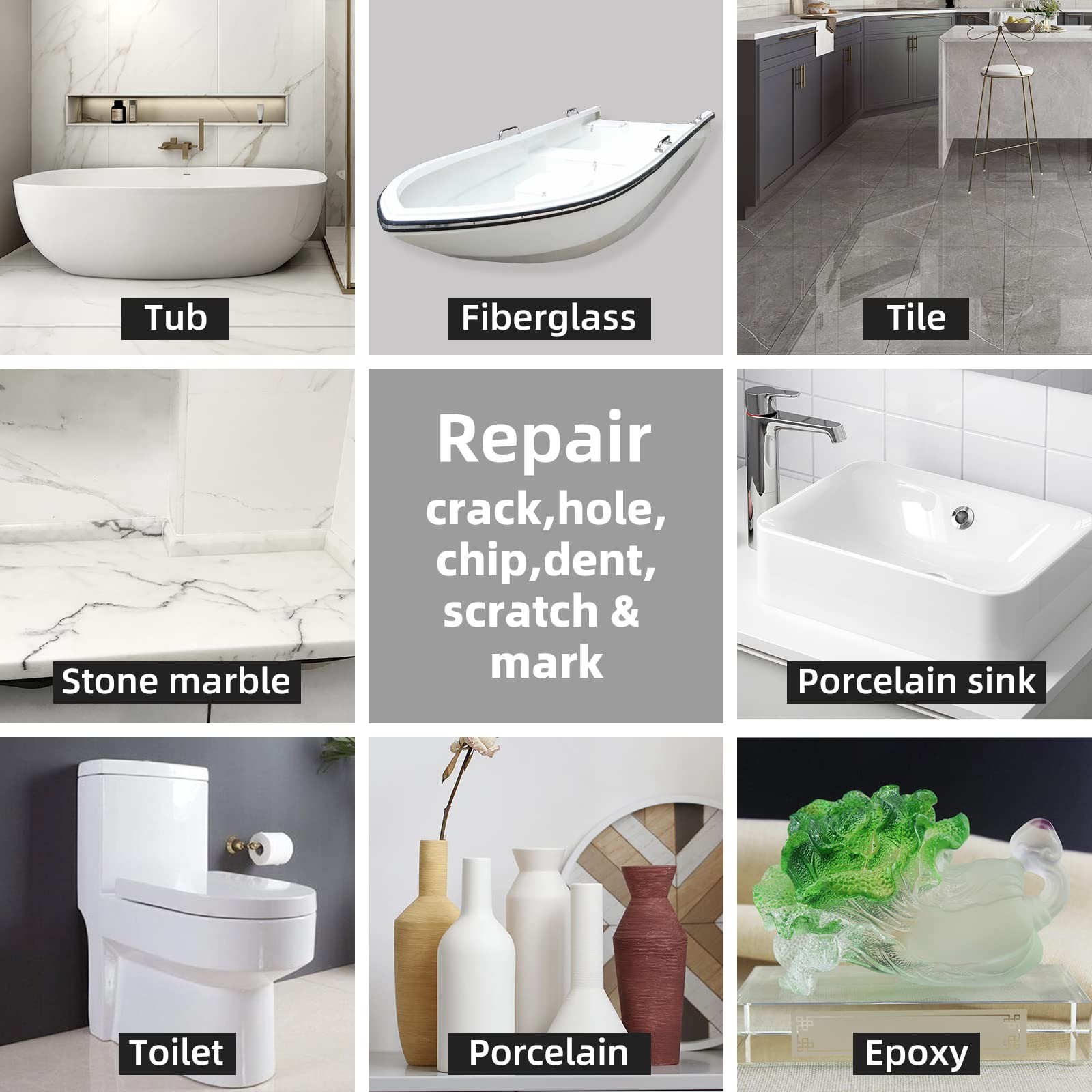 Tub and Fiberglass Shower Repair Kit Color Match, 3.7oz Porcelain Repair Kit,…