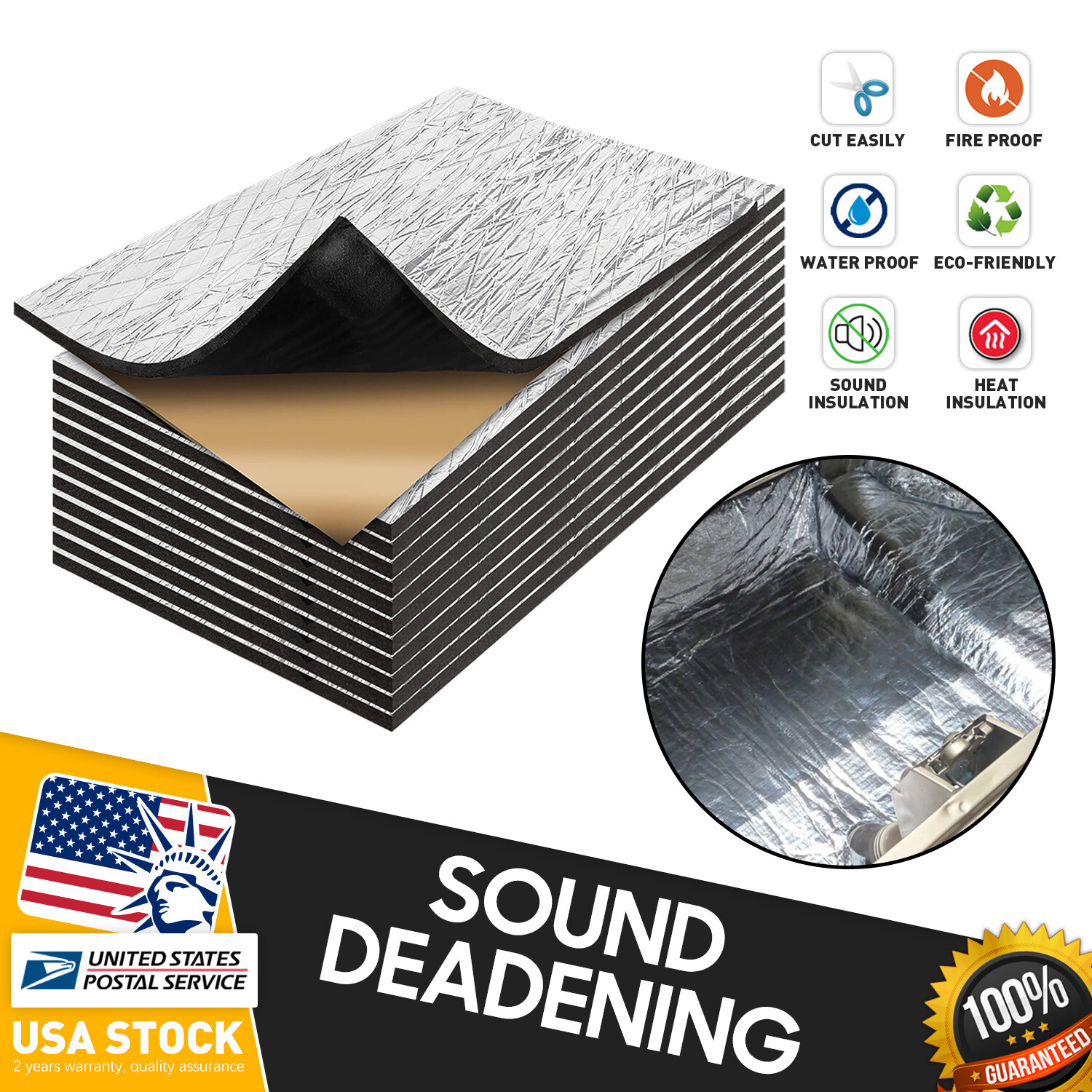 19 Sqft Car Sound Deadener Mat Proofing Thick Insulation Material Reduce Noise