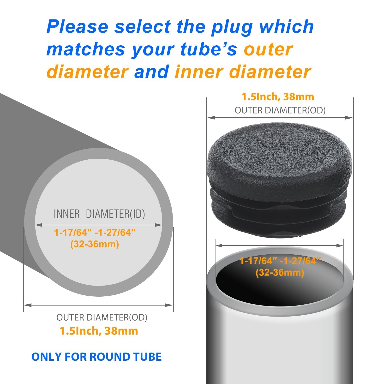 12-Pack 1-1/2 Inch Round Plastic End Caps for Chair Legs | Fits 1-1/2 in OD r…