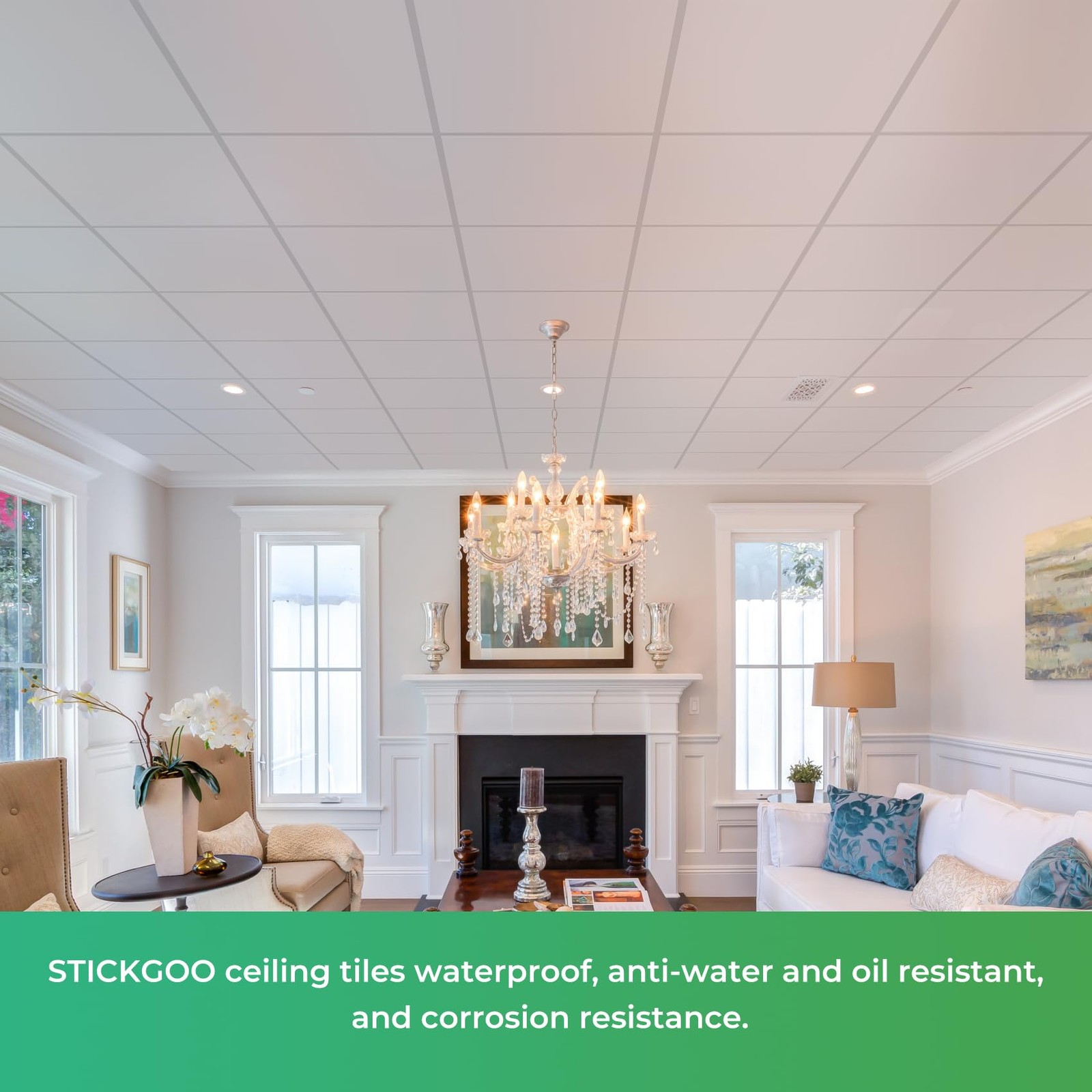 STICKGOO Smooth Drop Ceiling Tiles 2ft x 2ft, PVC 12 Pack of x White