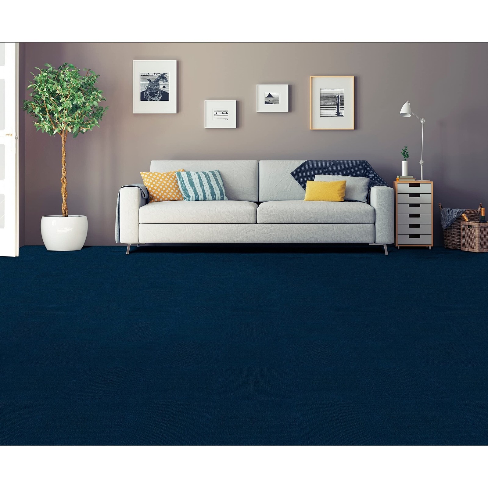 Nexus Self Adhesive 12-Inch Carpet Floor Tiles, 12 Tiles – 12″L x 12″W, Navy