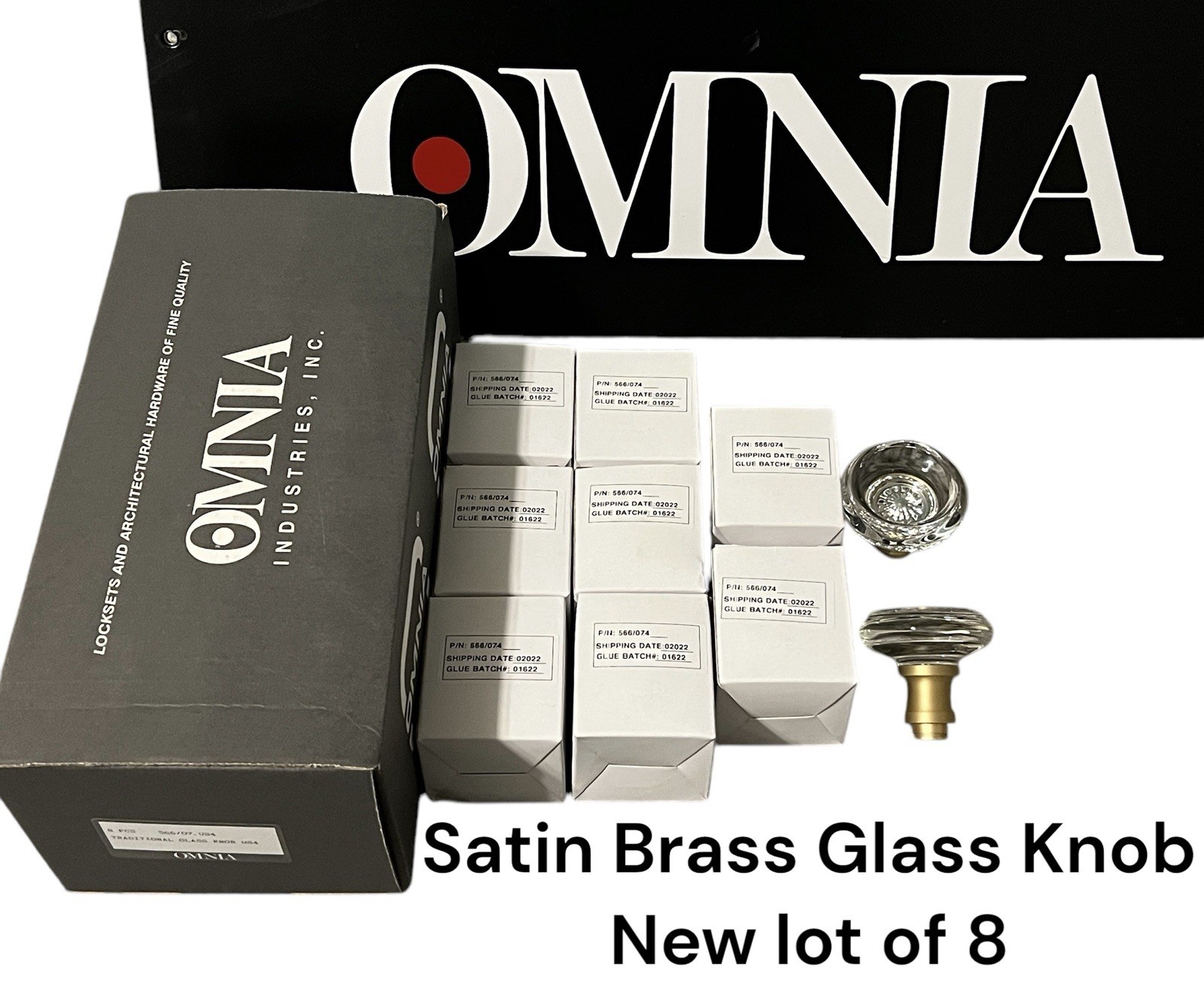 Omnia 566/07.US4 Traditional Glass Door Knob Satin Brass Finish NOS Lot of 8