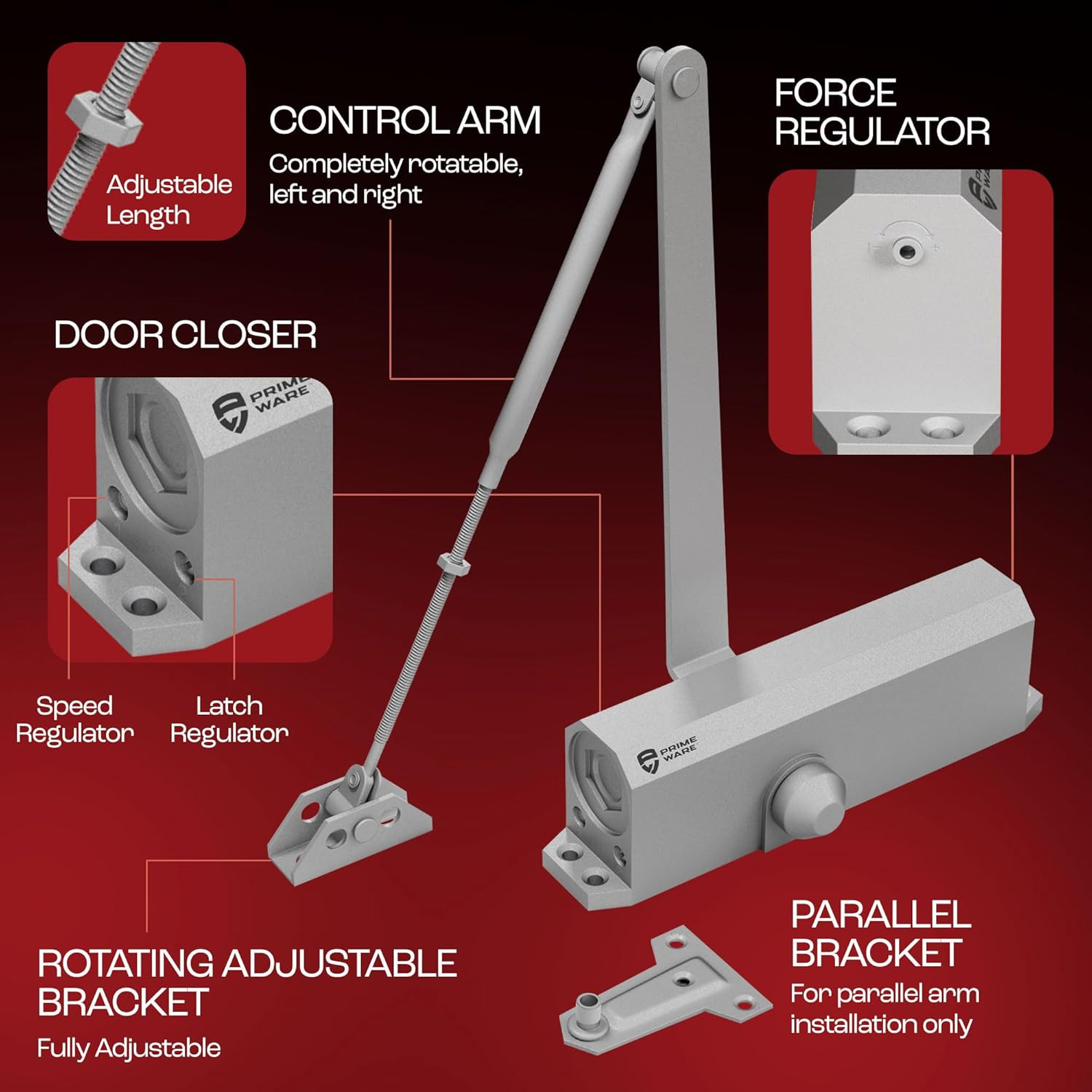 DC-600 Adjustable Hydraulic Door Closer | Soft Close for 30-300 Lbs Doors