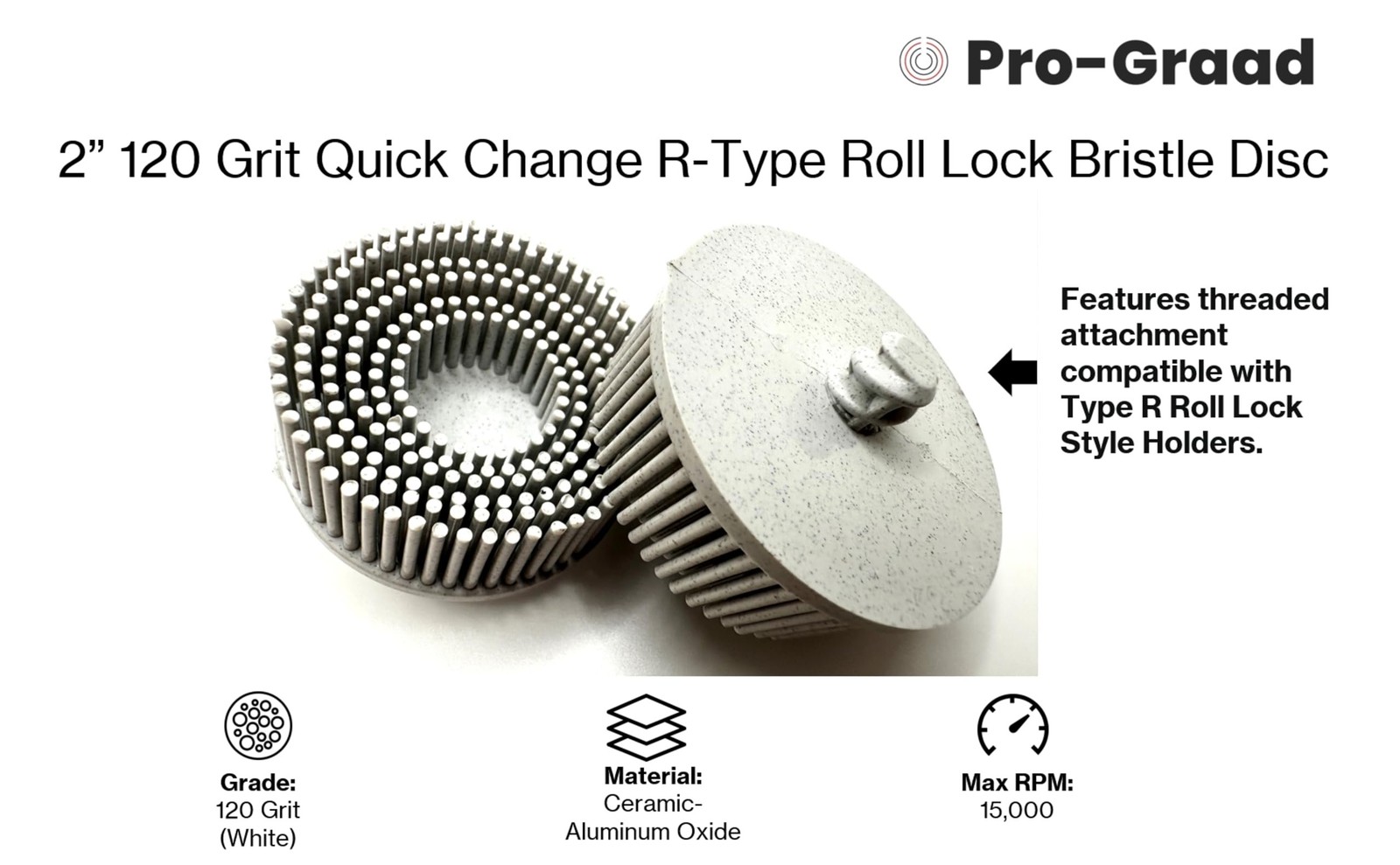 Pro-Graad 2 Pack 2″ 120 Grit White R-Type Bristle Disc | Ceramic-Aluminum…