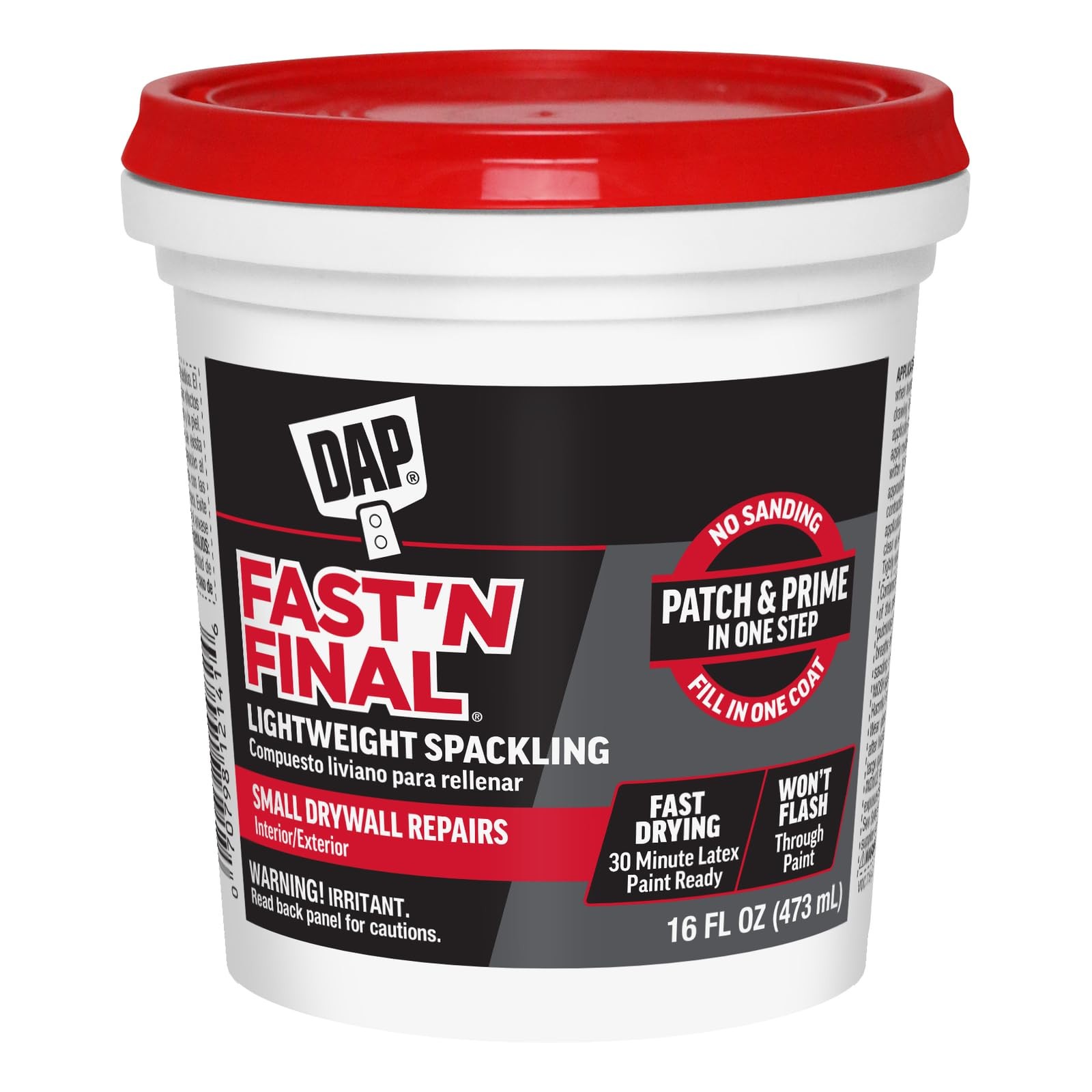 12141 Fast’N Final Spackling Interior and Exterior White 16 Fl Oz (Pack of 1)