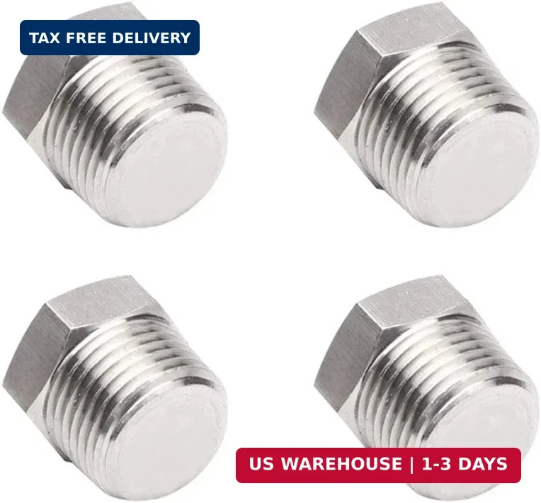Joywayus 4Pcs Stainless Steel Outer Hex Thread Socket Pipe Plug Fitting 1/4″ NPT