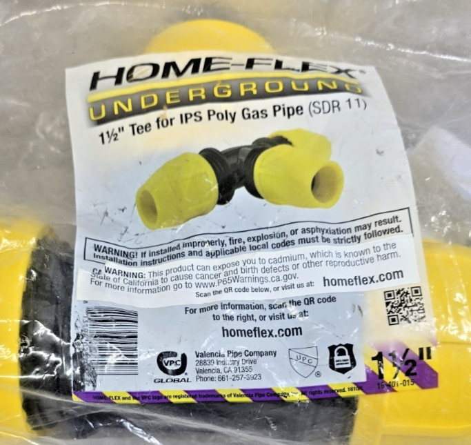 HOME-FLEX 1-1/2 in. IPS DR 11 Yellow Poly Gas Pipe Tee (lot of 2) 18-401-015