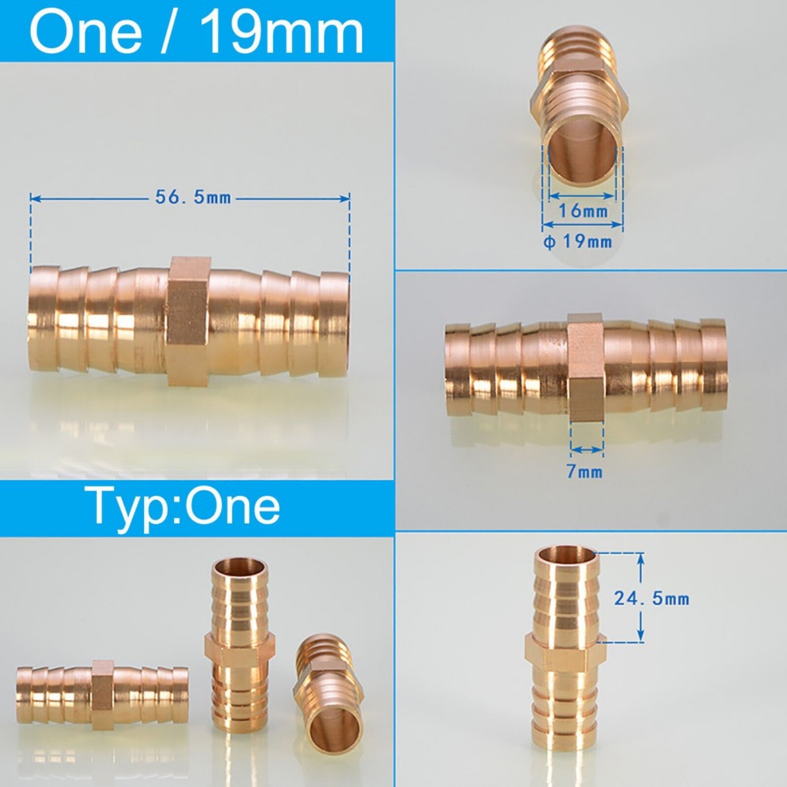 BRASS PIPE FITTING BARBED HOSETAIL JOINER TUBING CONNECTOR AIR WATER FUEL GAS