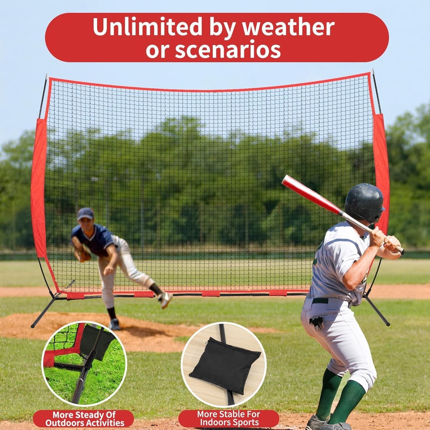 6×7/7×7/16×10/20x10ft Baseball Bating Net,Fix Ball Stop Net by Spike&2 Sandba…