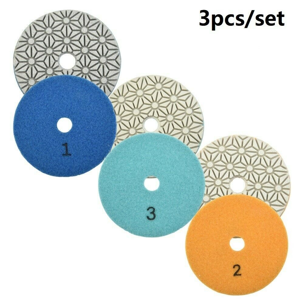 Dry/Wet 3 Step Diamond Polishing Pads 4″ for STONE TERRAZZO QUARTZ TRAVERTINE