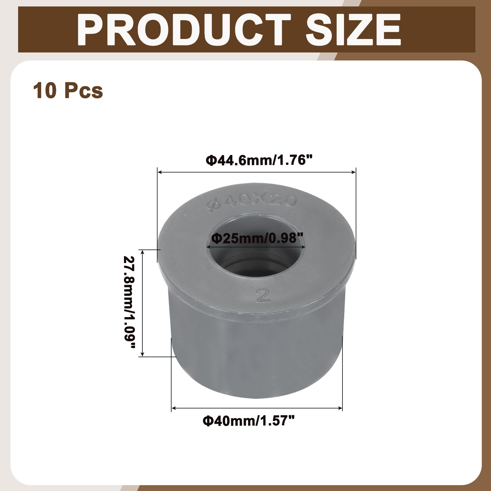10 Pcs PVC DWV Reducer Bushing 1-1/4″ x 3/4″ (Socket x Socket) Connector Grey