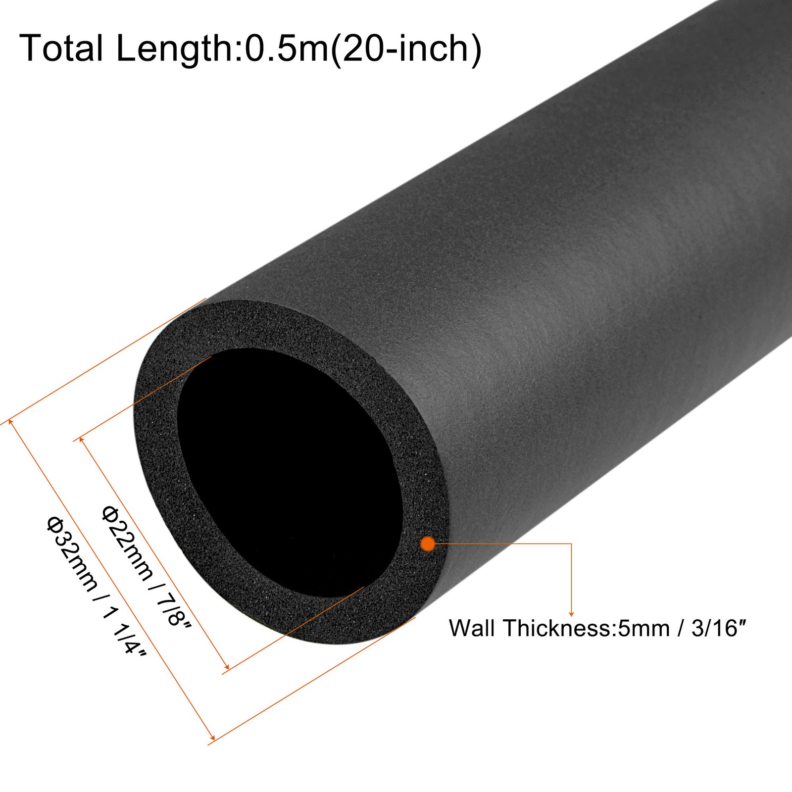 22mm ID 5mm Wall Thick 0.5m Foam Grip Tubing Handle Grips Black