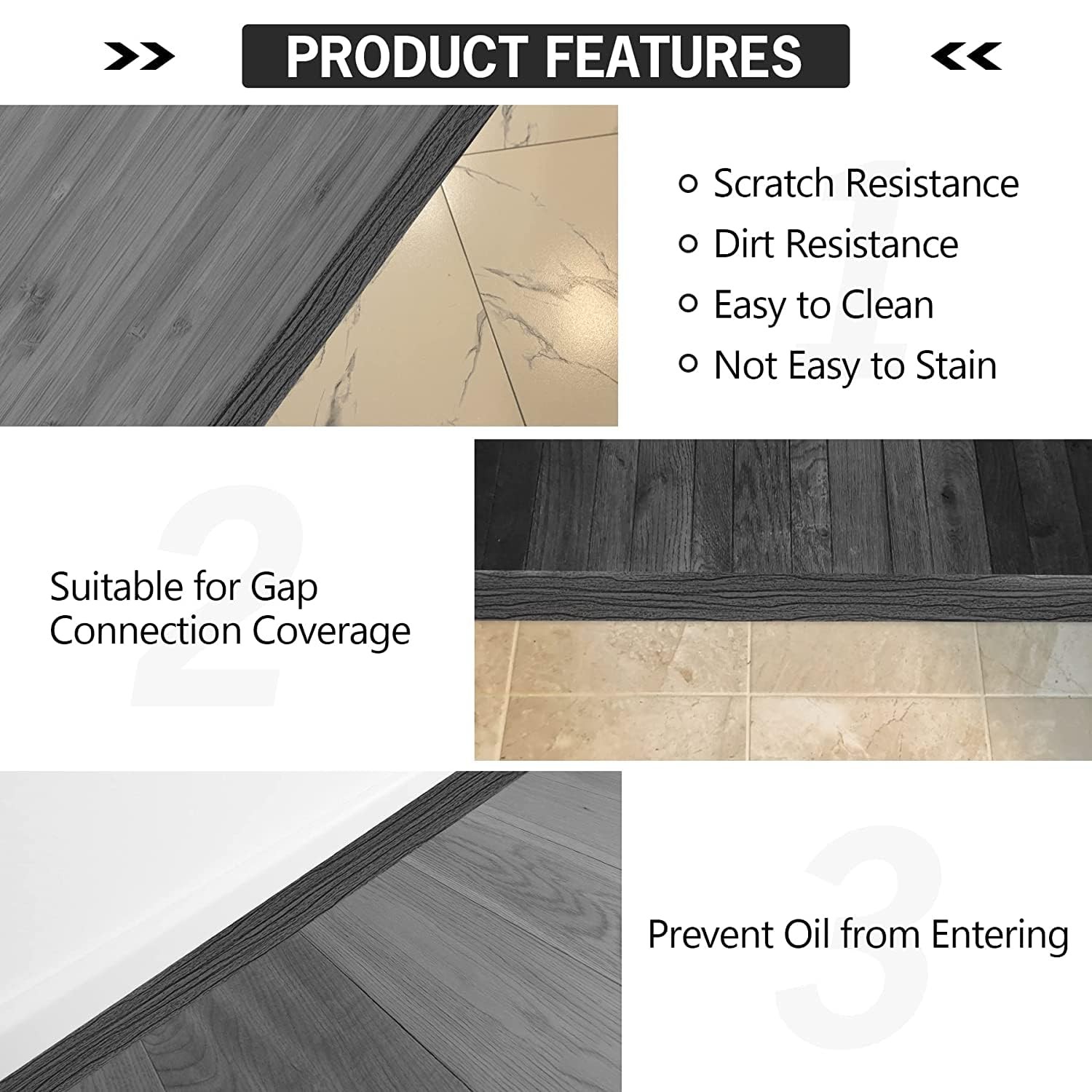20Ft Floor Transition Strip Self Adhesive Vinyl Cover 5cm, 20Ft, Gray