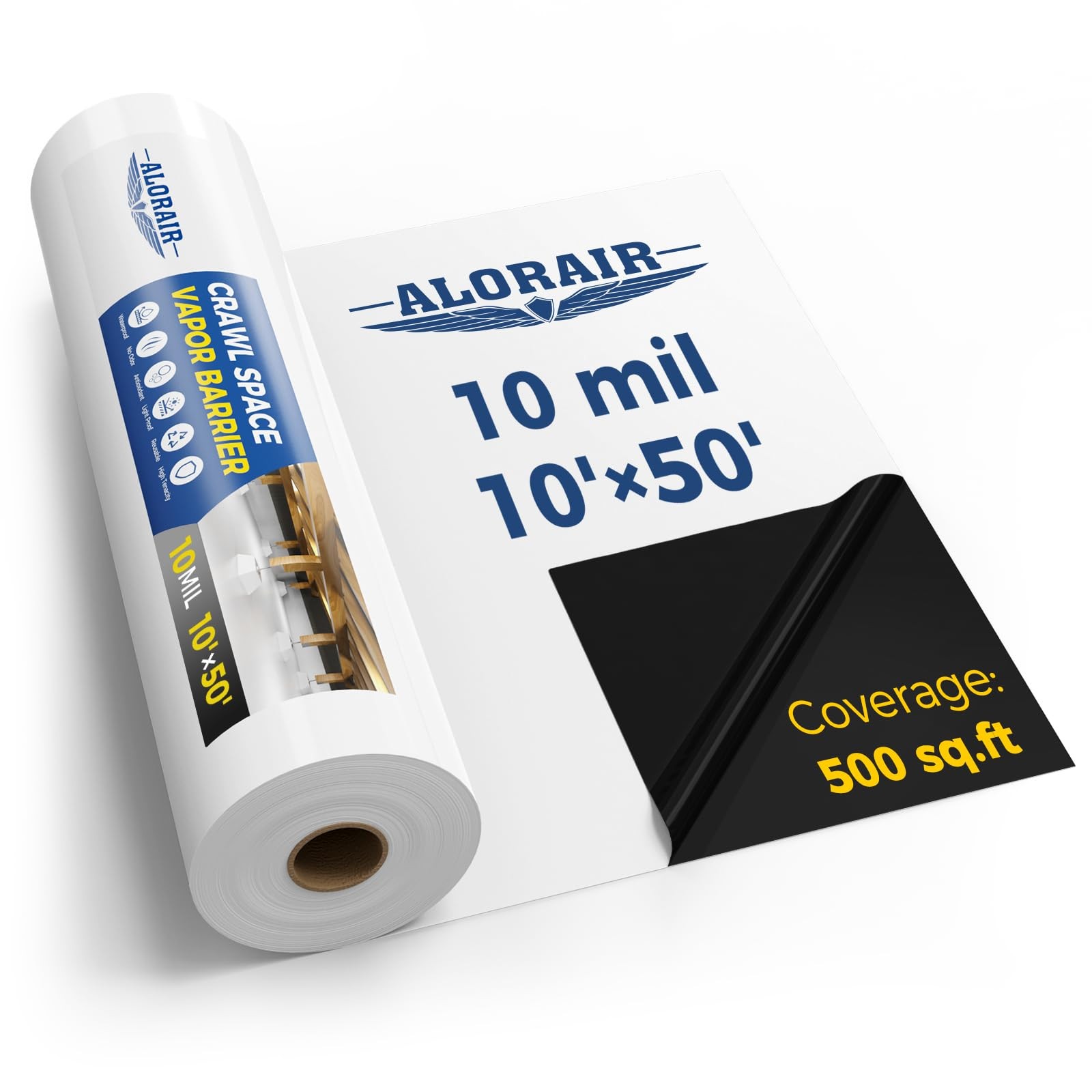 ALORAIR 10 mil Vapor Barrier for Crawl Space 10mil Film,10’x50′, Black/White
