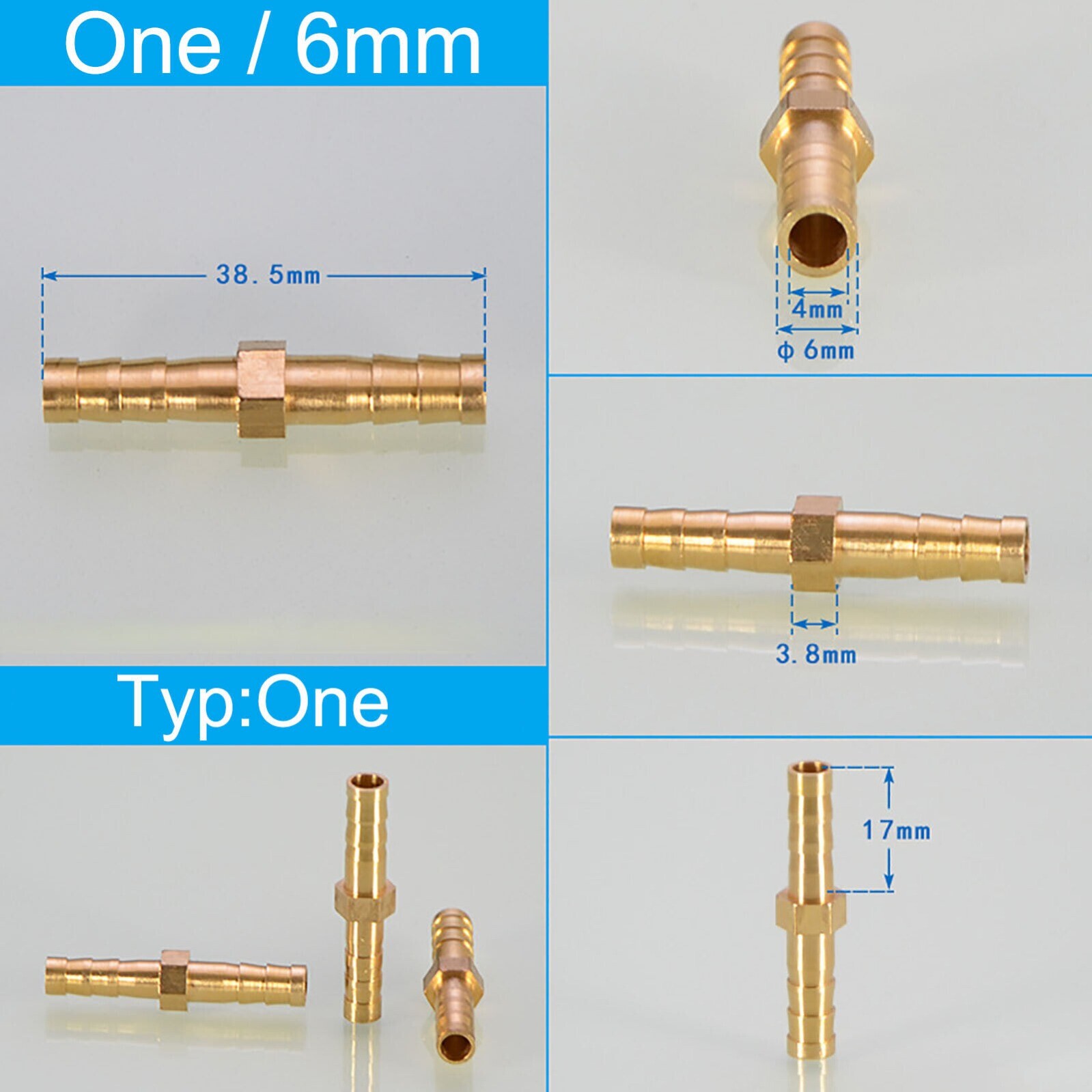 BRASS PIPE FITTING BARBED HOSETAIL JOINER TUBING CONNECTOR AIR WATER FUEL GAS