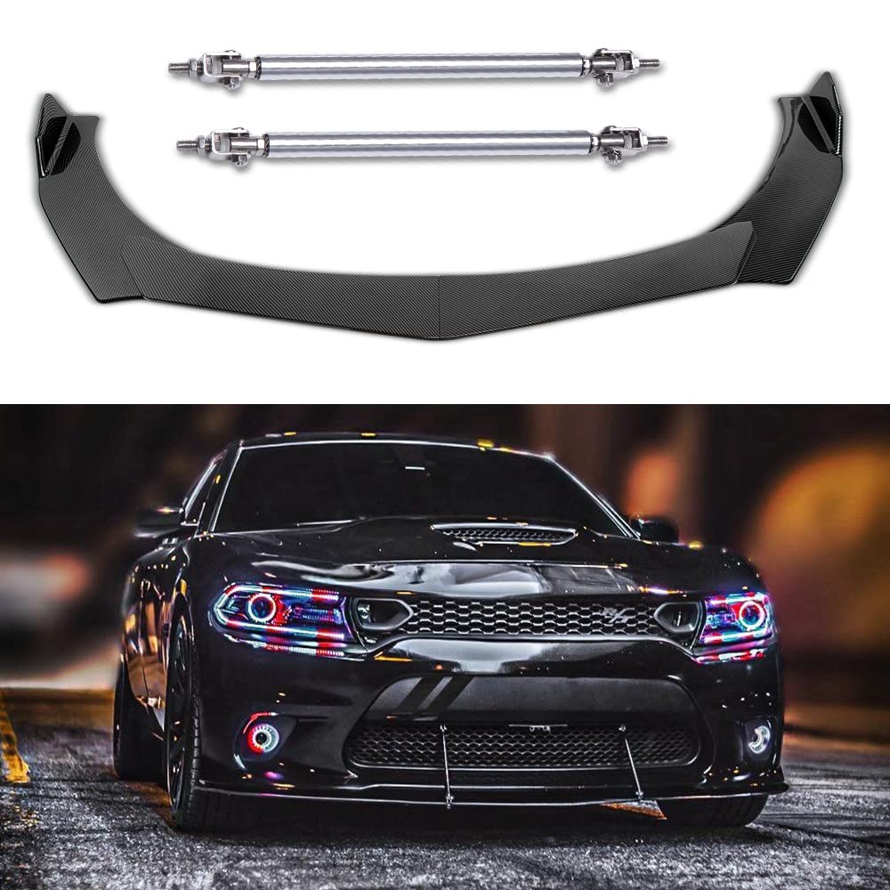 Universal Adjustable 8-11 Front Bumper Lip Splitter Support Rod Carbon Silver