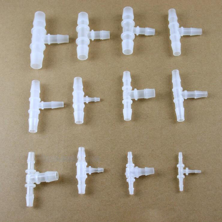 5 Pcs Reducer Plastic Hose Barb Fitting T-type 3 Way Pipe Diameter Size 2mm-20mm